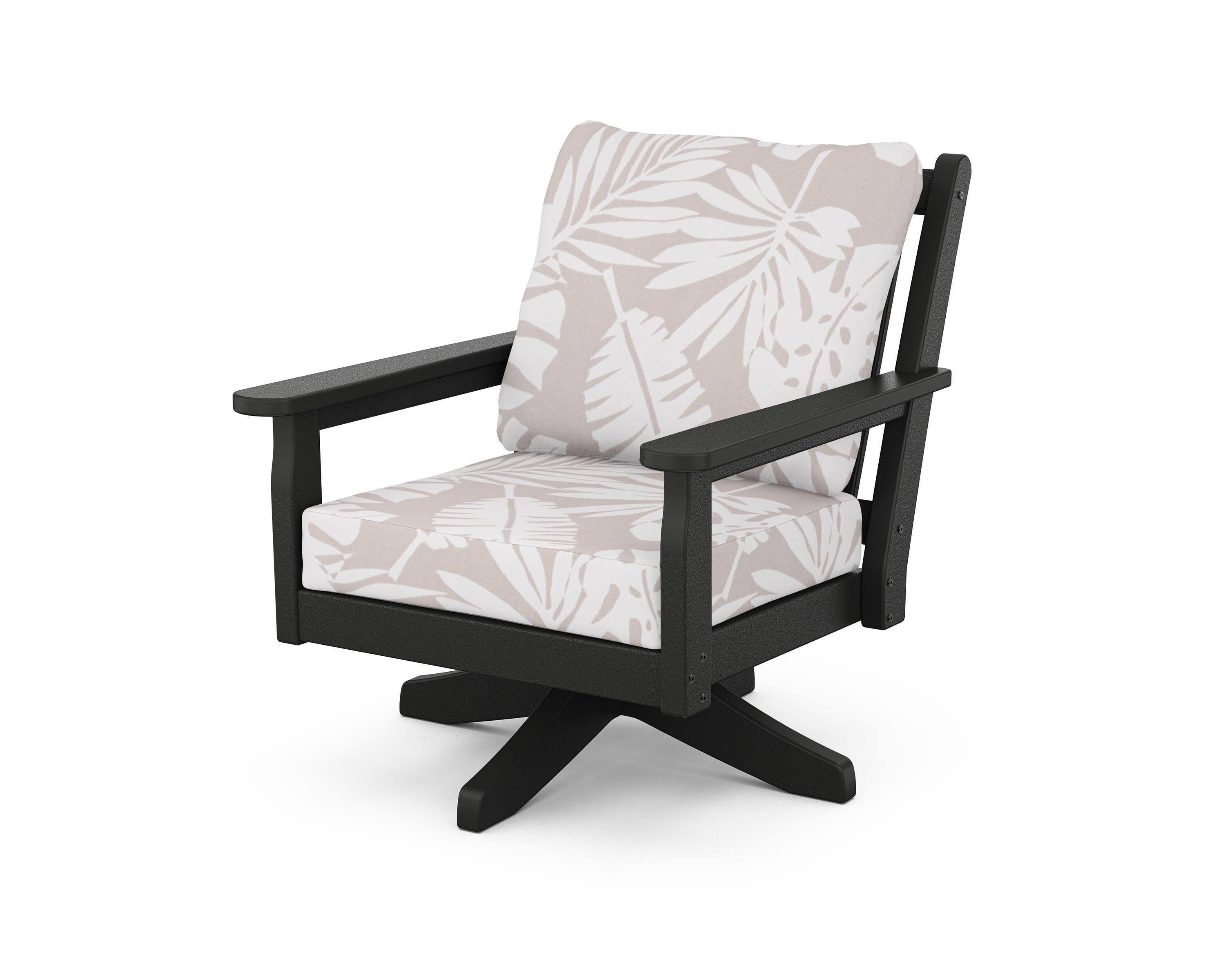 POLYWOOD® Chippendale Deep Seating Swivel Chair in Black / Leaf Dune Burlap
