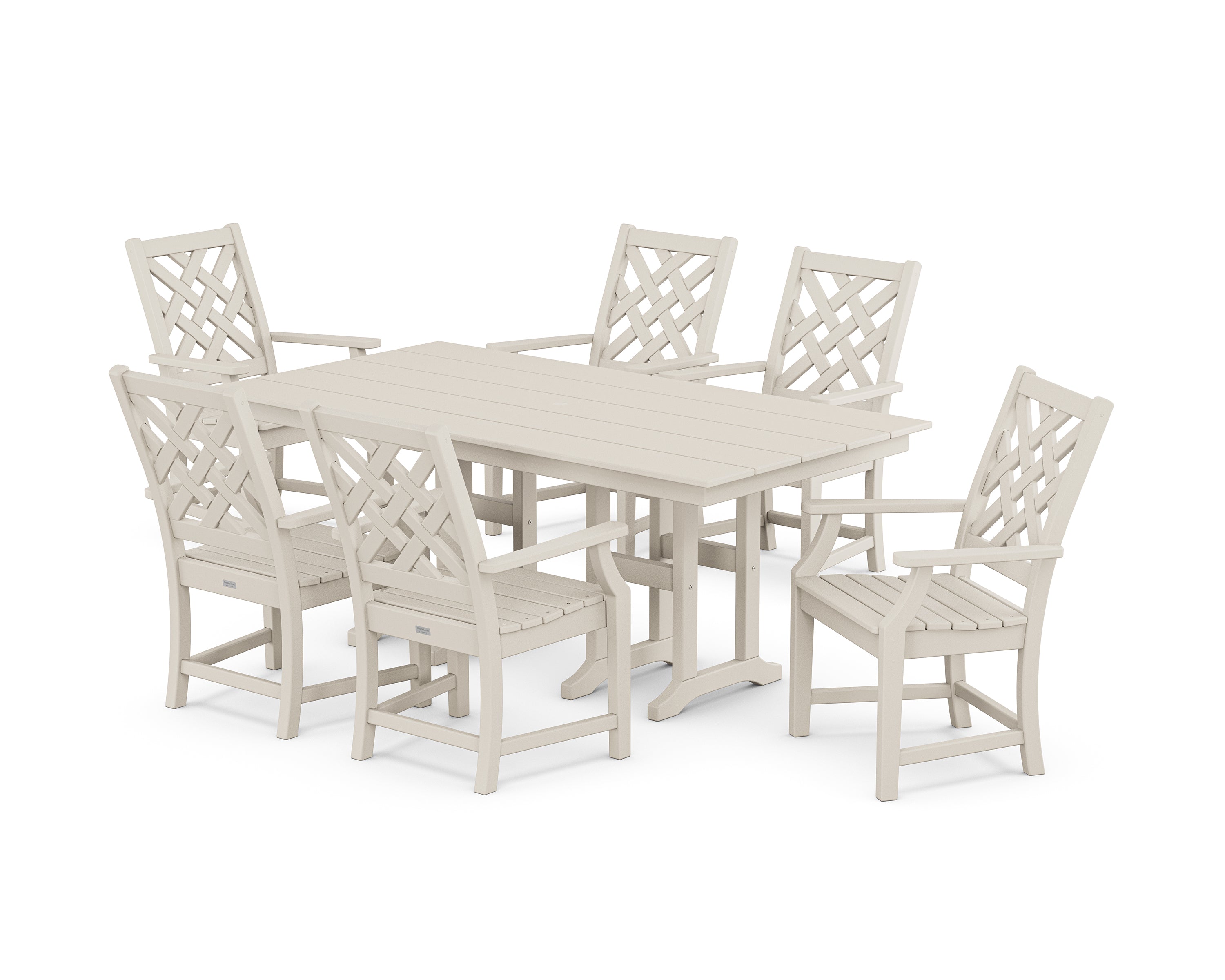 Country Living Wovendale Arm Chair 7-Piece Farmhouse Dining Set in Sand