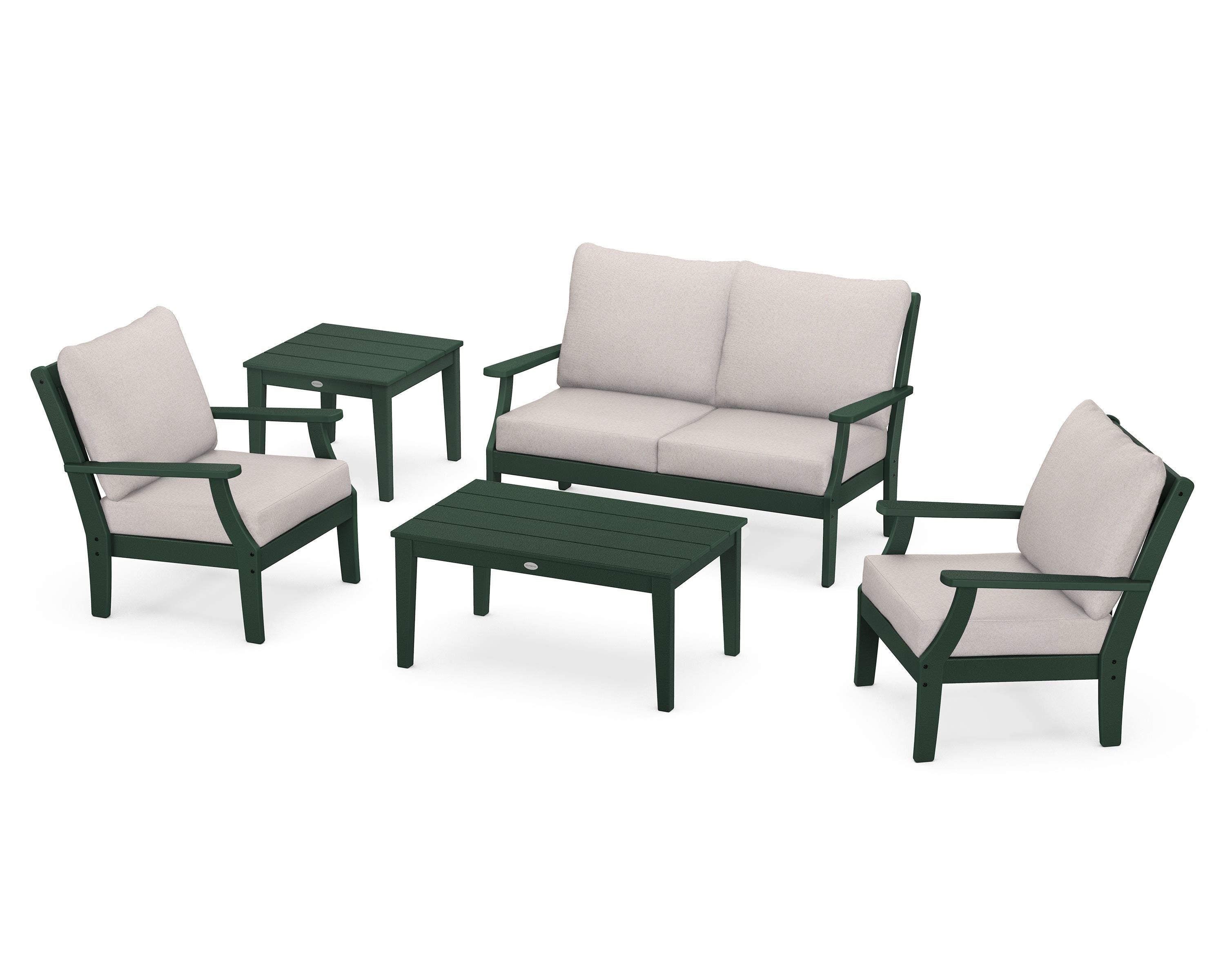 POLYWOOD® Braxton 5-Piece Deep Seating Set in Green / Dune Burlap