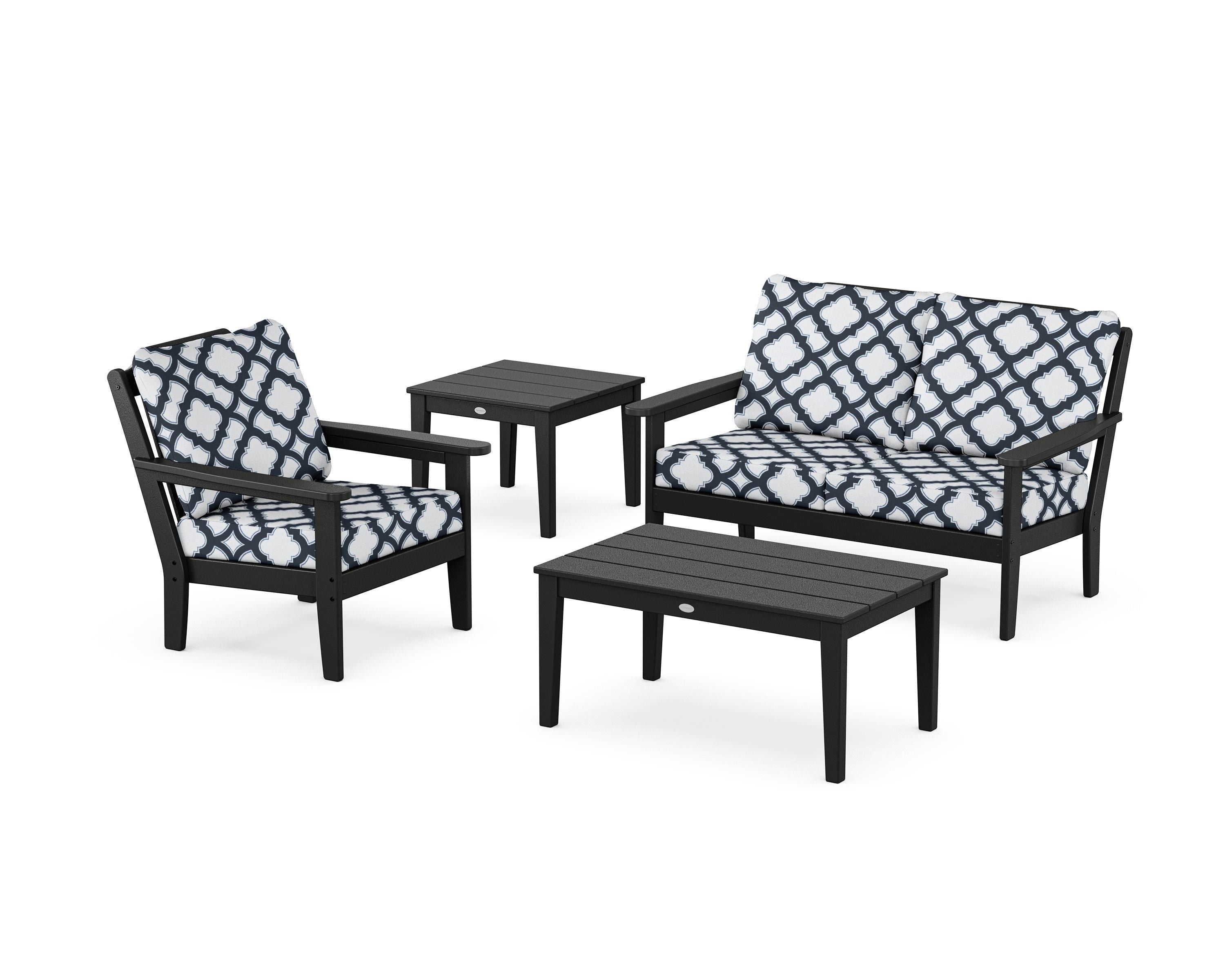 Country Living Wovendale 4-Piece Deep Seating Set in Black / Trellis Marine Indigo