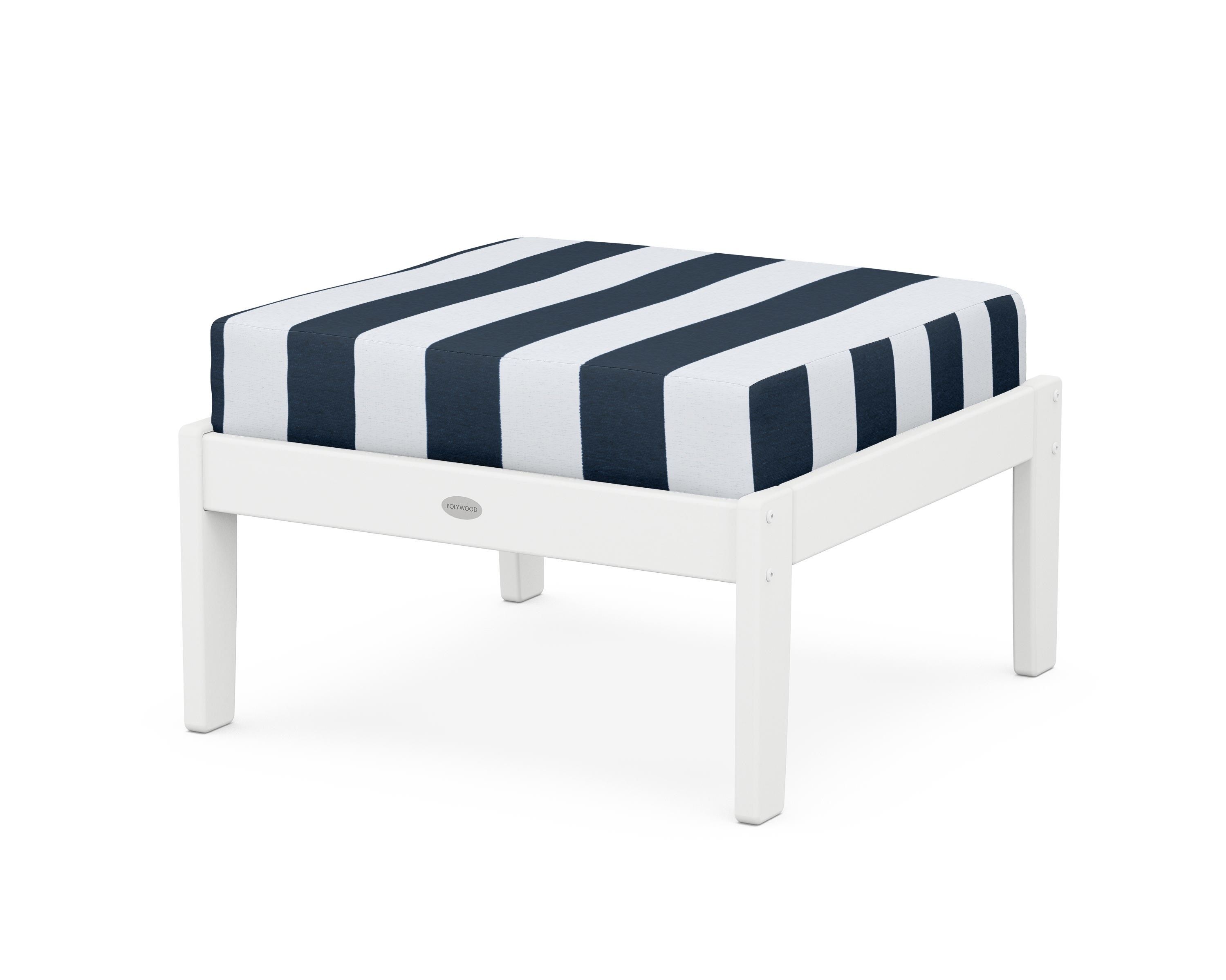 POLYWOOD® Braxton Deep Seating Ottoman in White / Cabana Stripe Marine Indigo