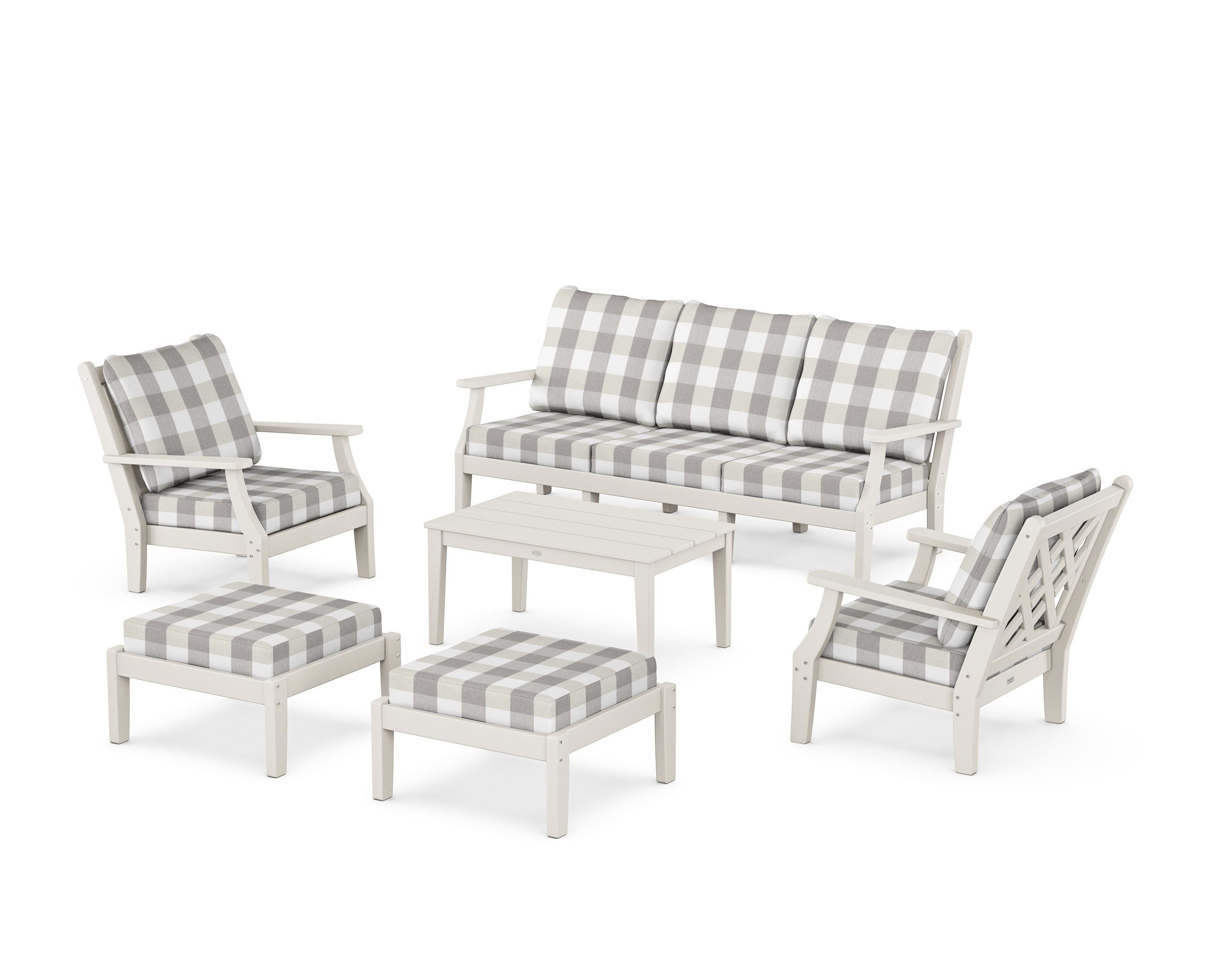 Country Living Wovendale 6-Piece Lounge Sofa Set in Sand / Buffalo Plaid Grey Mist