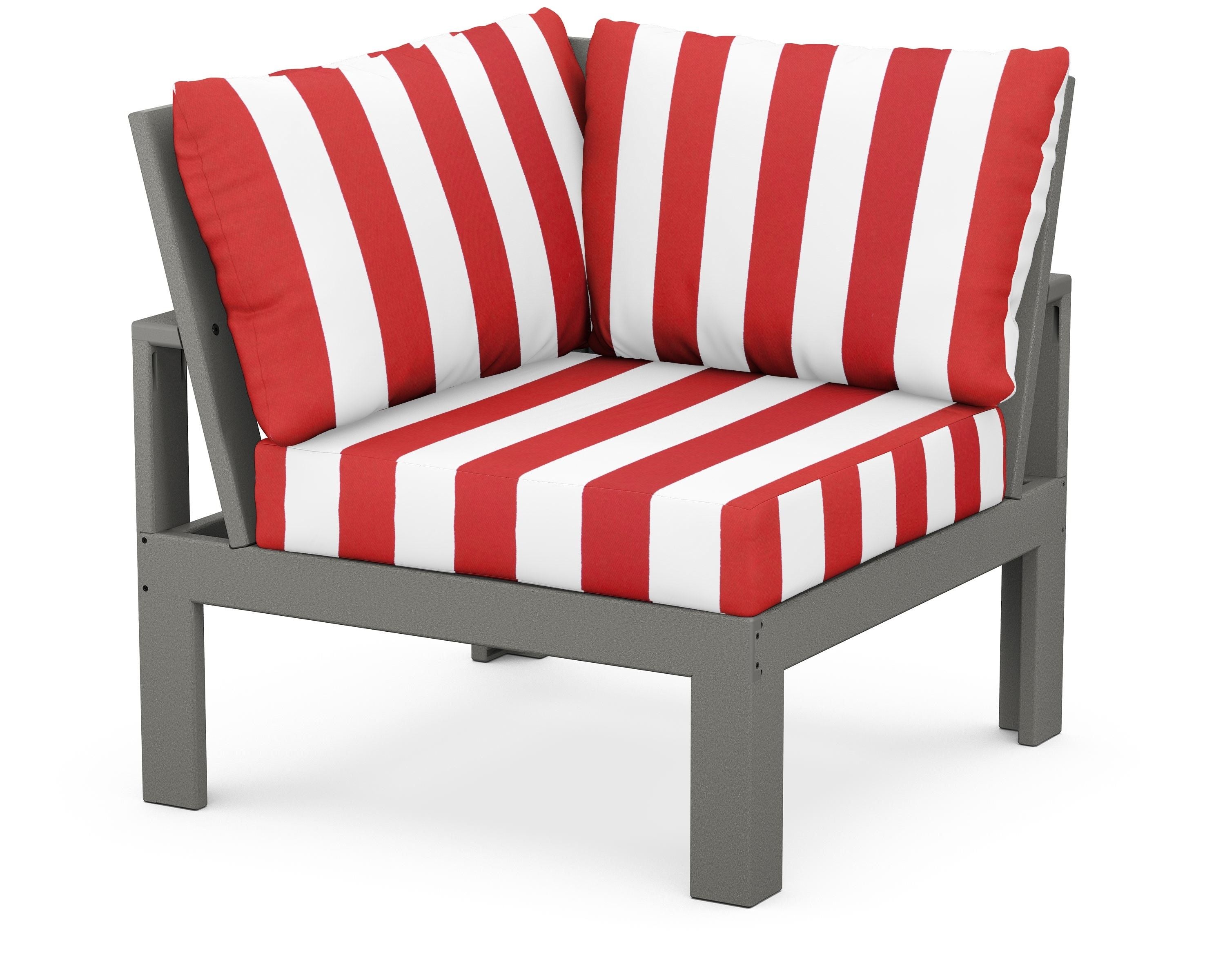 Unbranded Modular Corner Chair in Slate Grey / Cabana Stripe Crimson