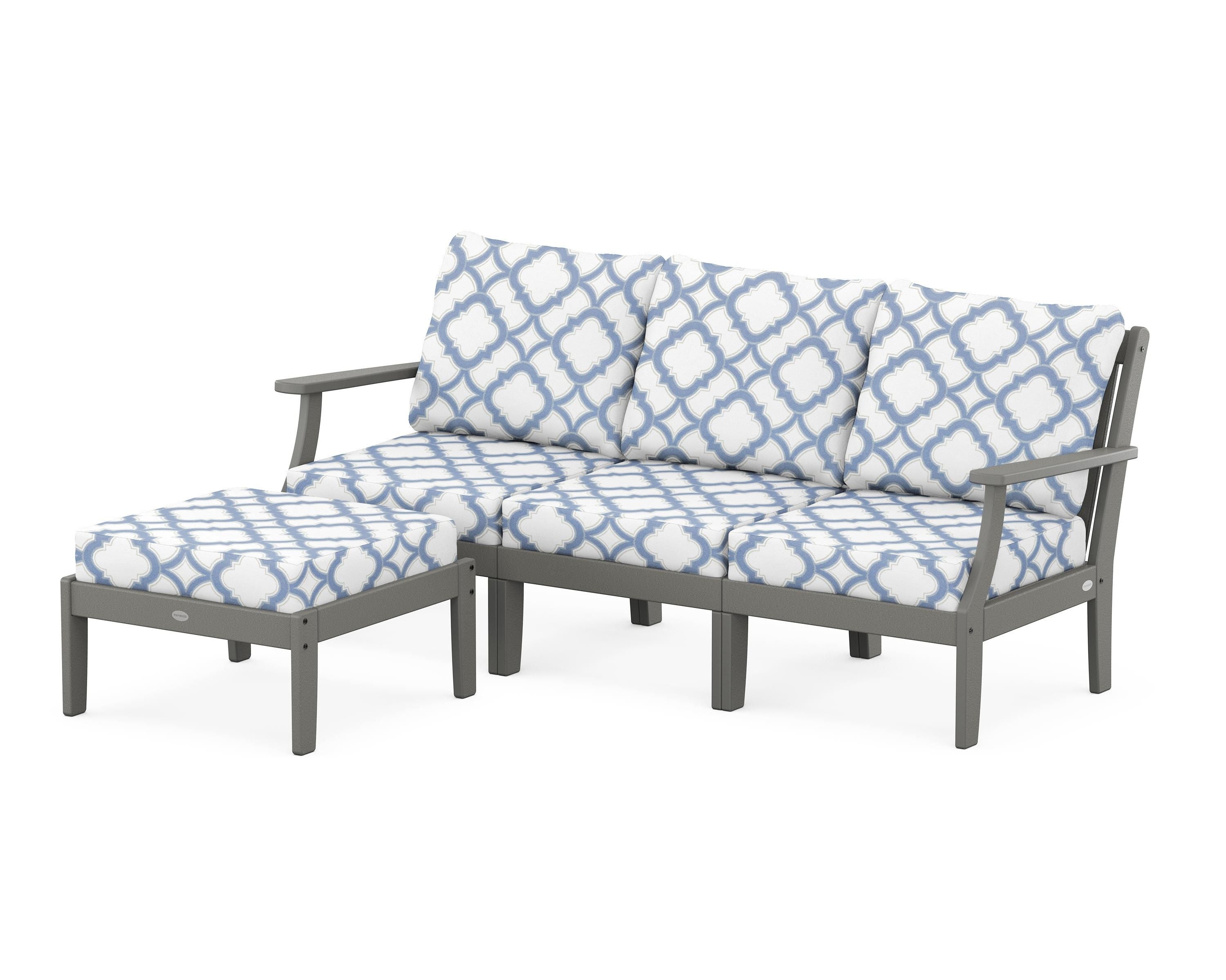 POLYWOOD® Braxton Modular 4-Piece Deep Seating Set with Ottoman in Slate Grey / Trellis Sky Blue