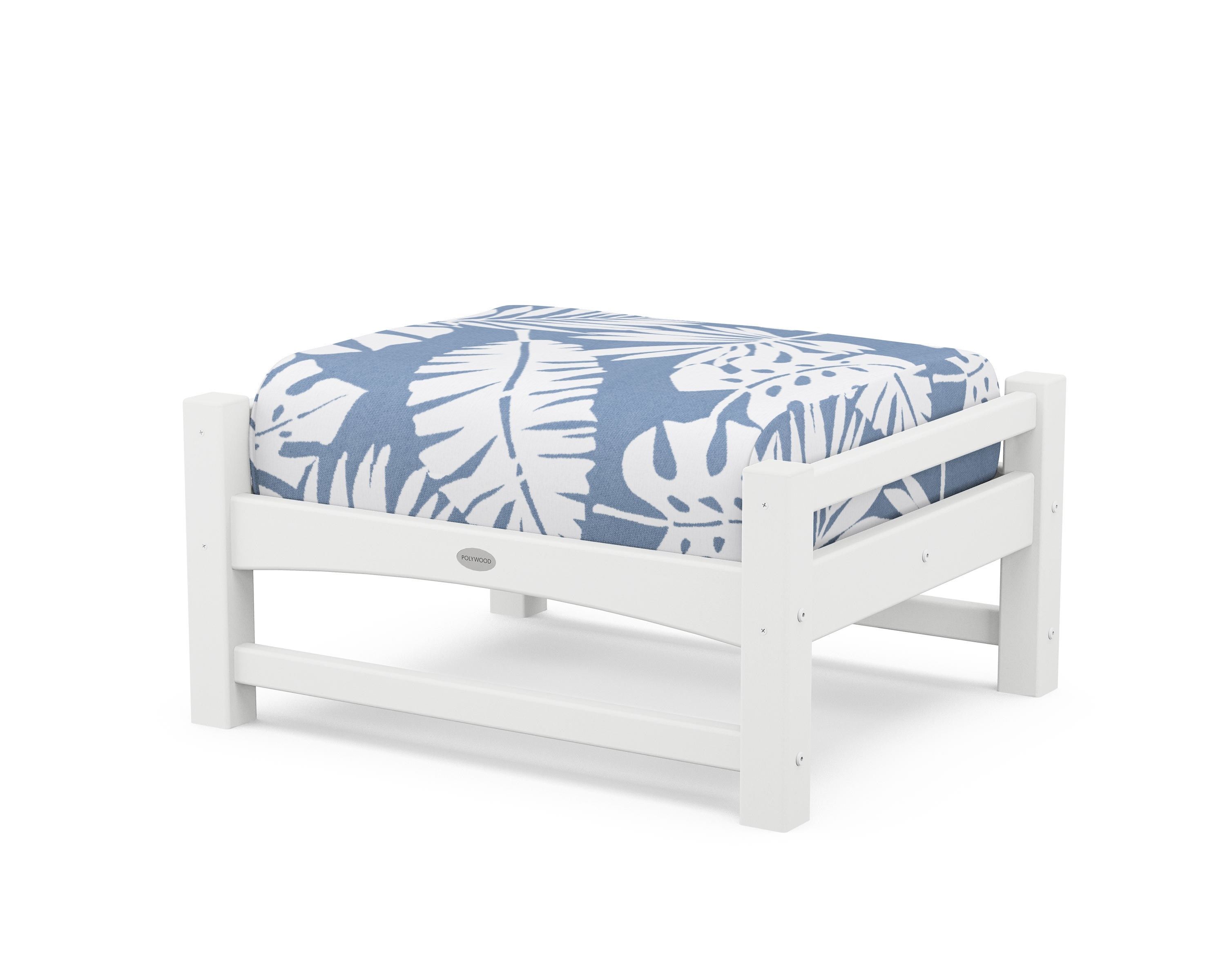 POLYWOOD® Club Ottoman in White / Leaf Sky Blue