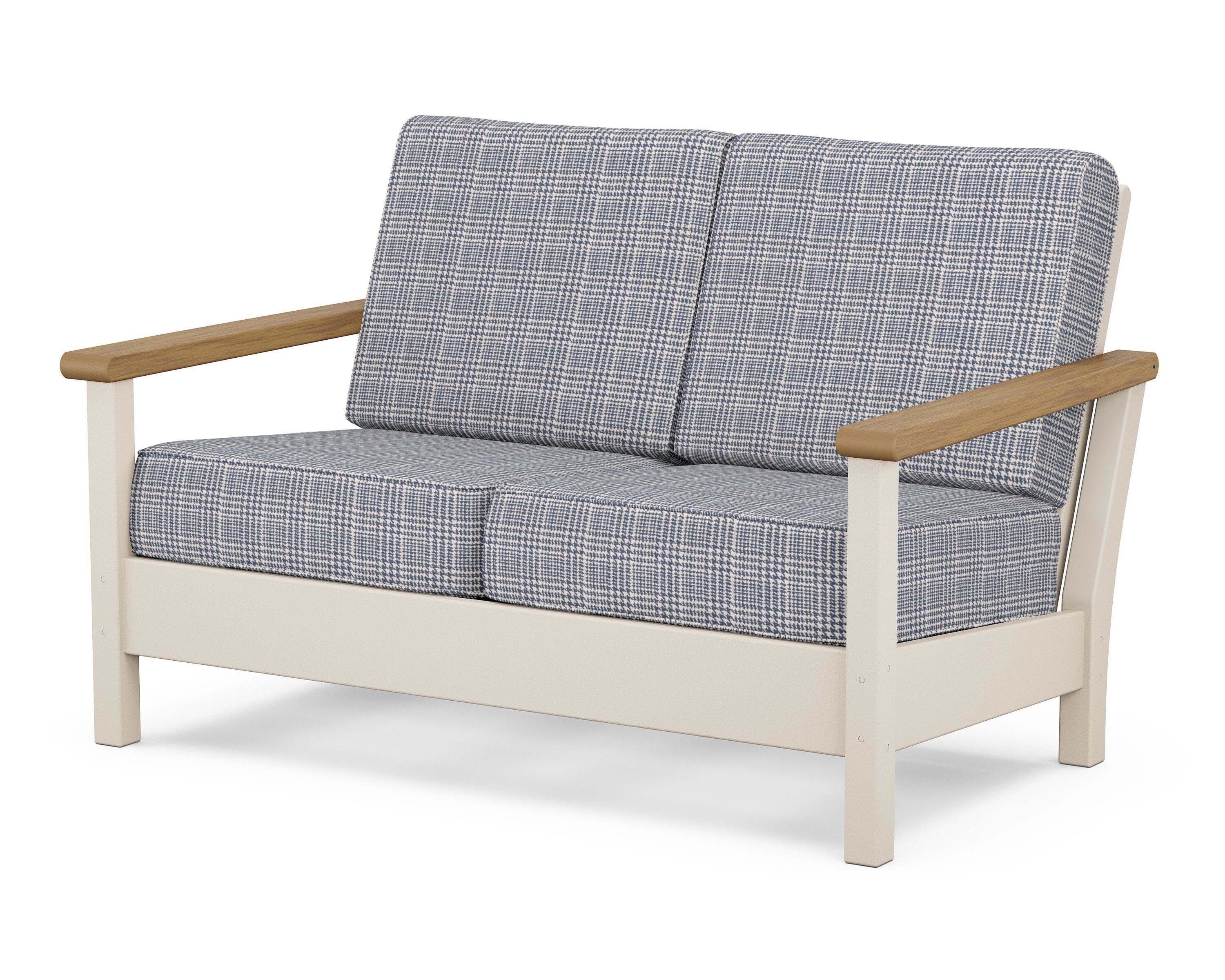 POLYWOOD® Harbour Deep Seating Loveseat in Sand / Natural / Houndstooth Sky Blue