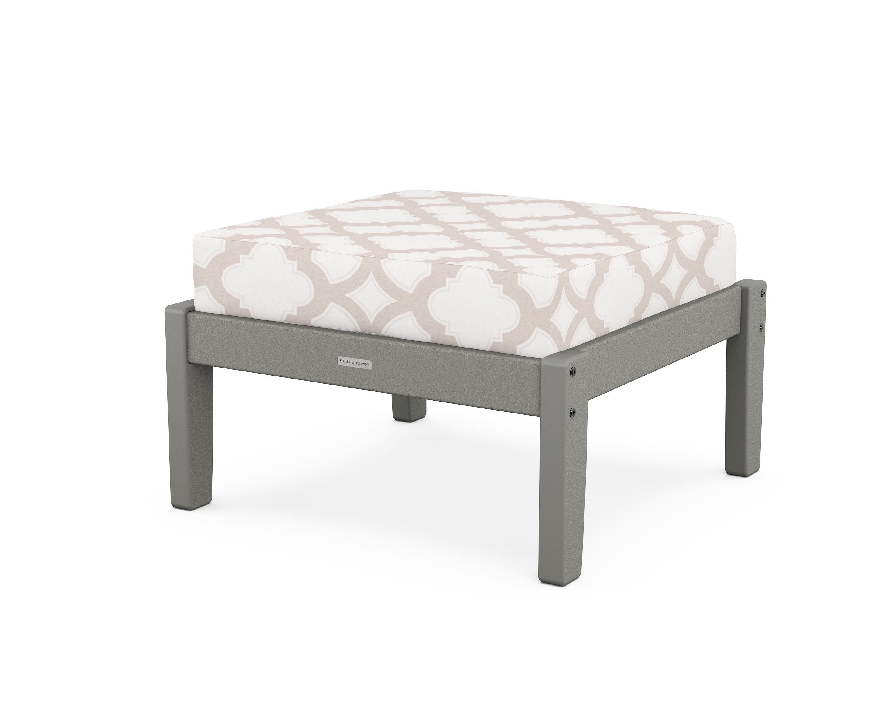 Martha Stewart by POLYWOOD® Chinoiserie Deep Seating Ottoman in Slate Grey / Trellis Dune Burlap