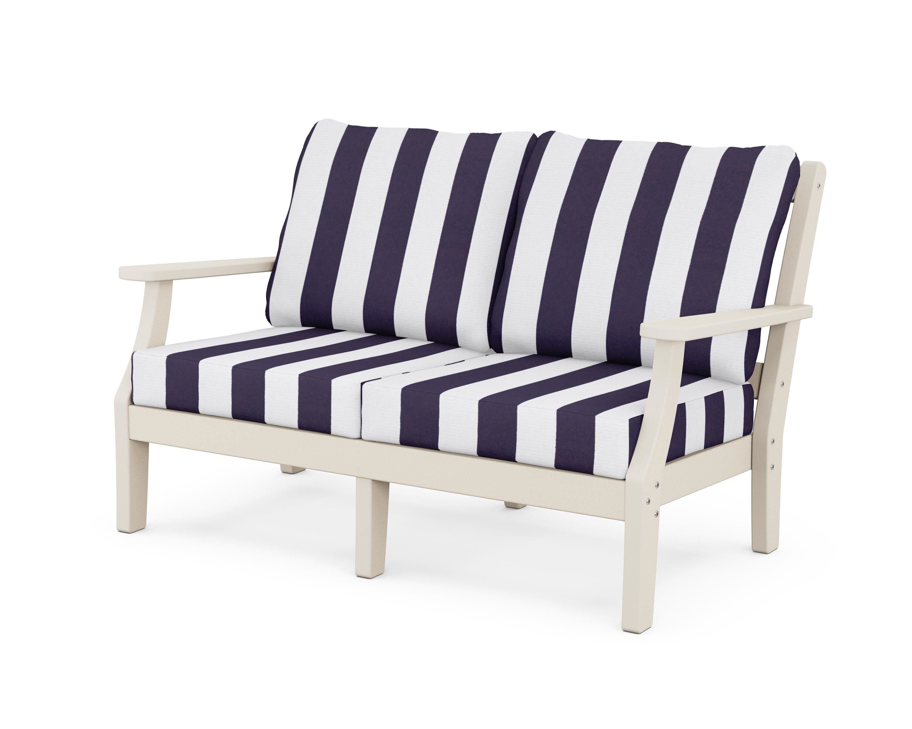 Martha Stewart by POLYWOOD® Chinoiserie Deep Seating Loveseat in Sand / Cabana Stripe Navy