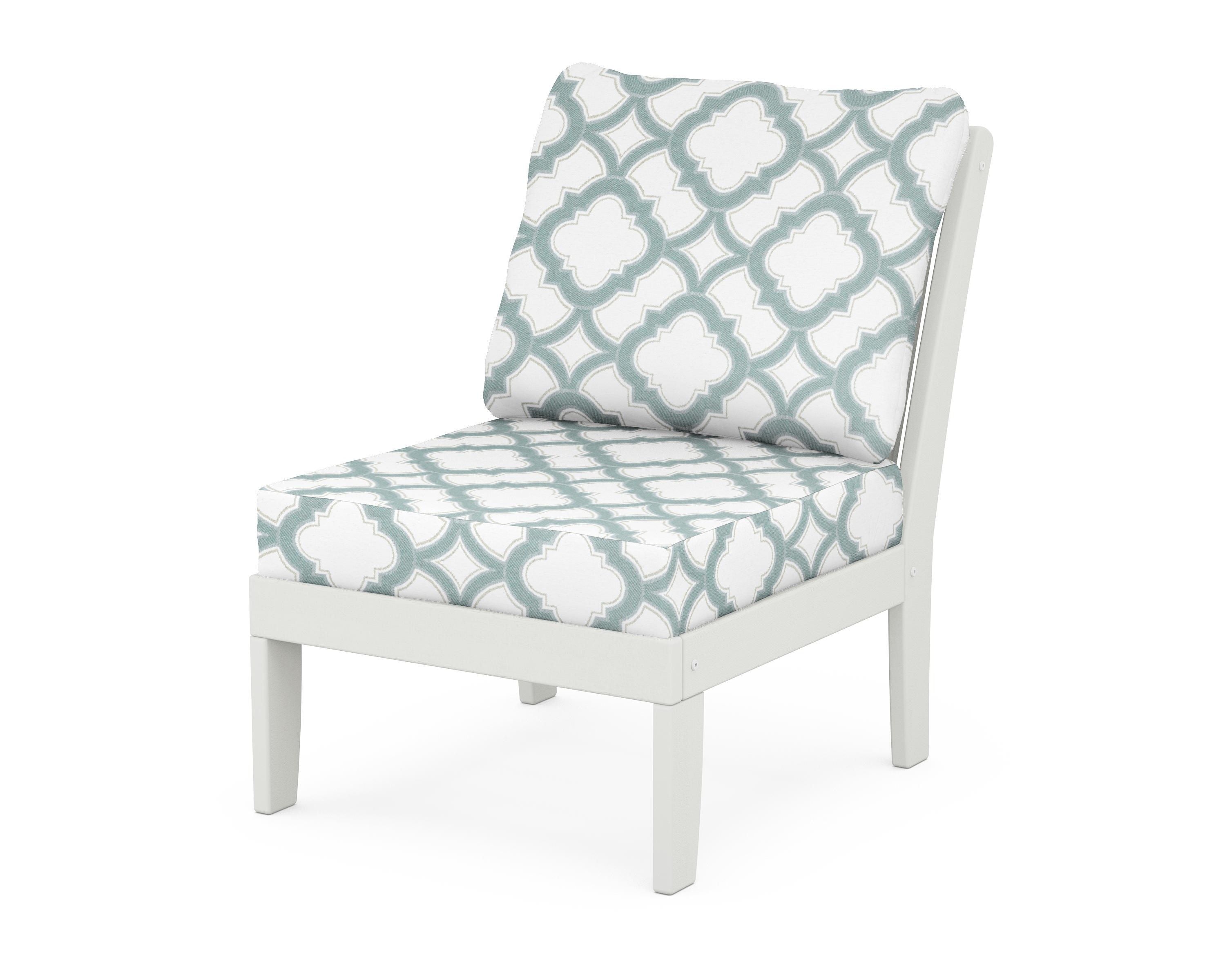 POLYWOOD® Braxton Modular Armless Chair in Vintage White / Trellis Glacier Spa