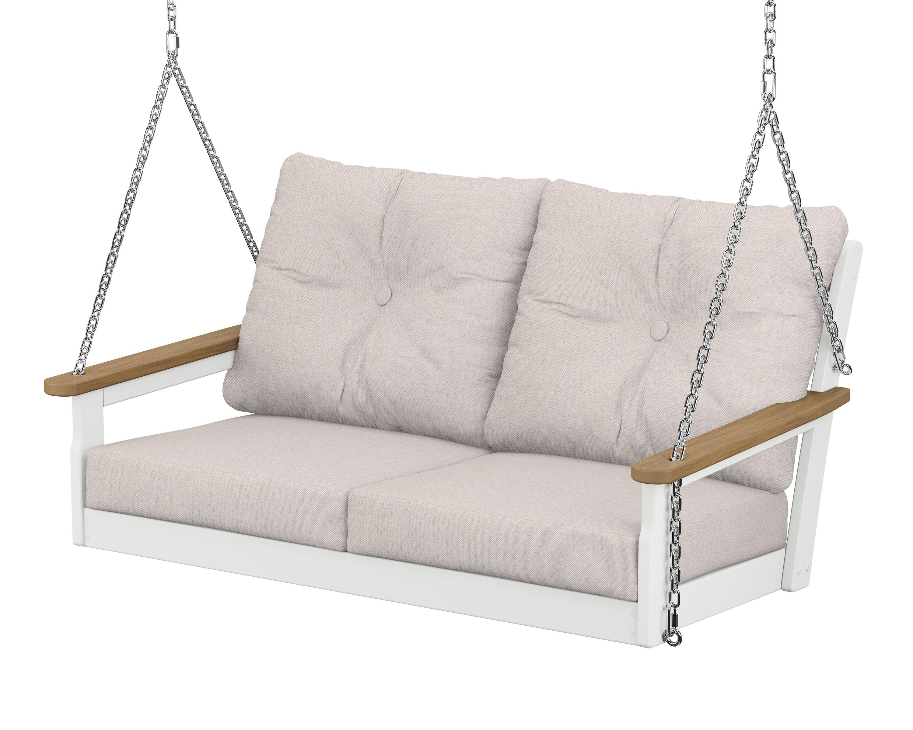POLYWOOD® Vineyard Deep Seating Swing in White / Natural / Dune Burlap