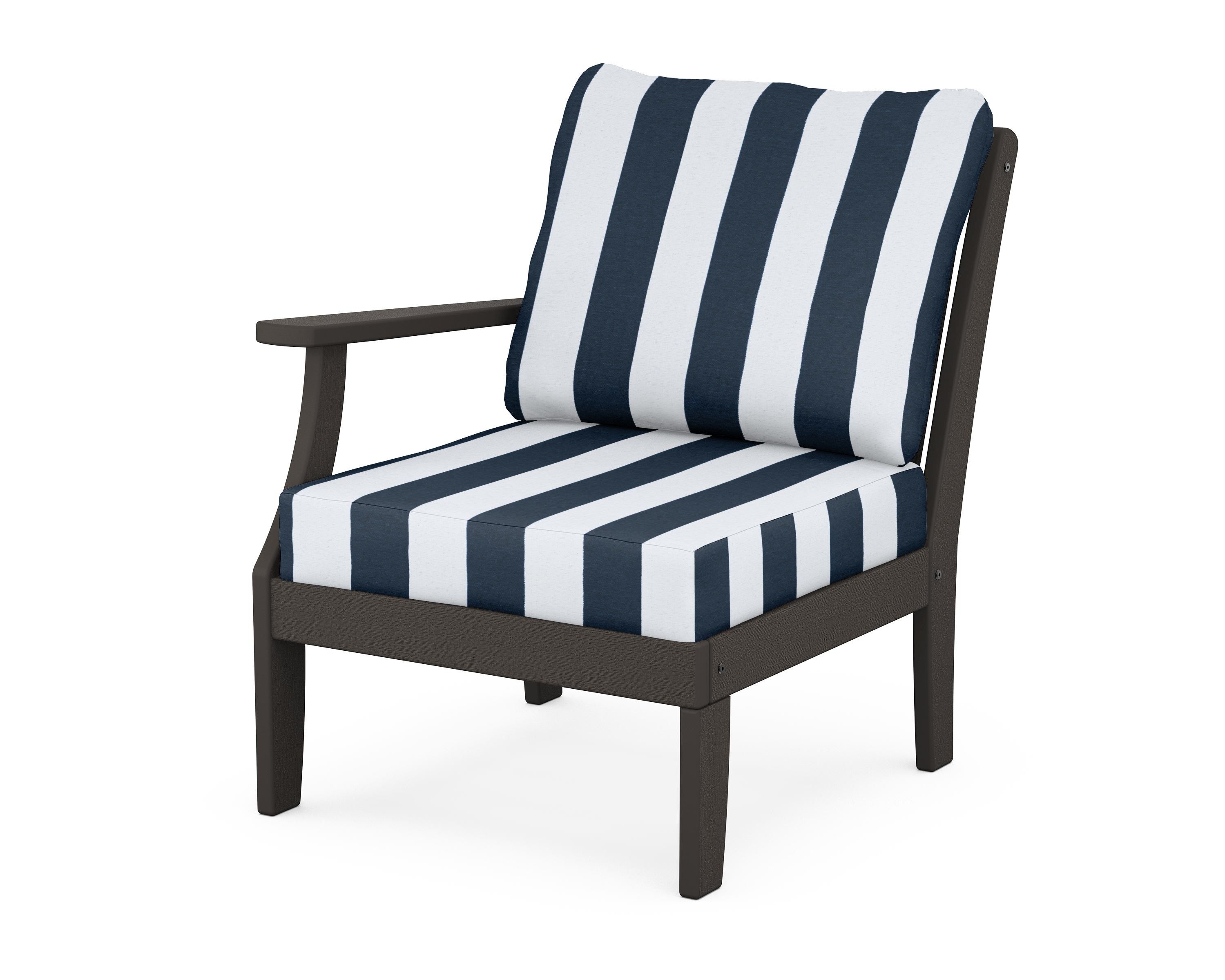 POLYWOOD® Braxton Modular Left Arm Chair in Vintage Coffee / Cabana Stripe Marine Indigo