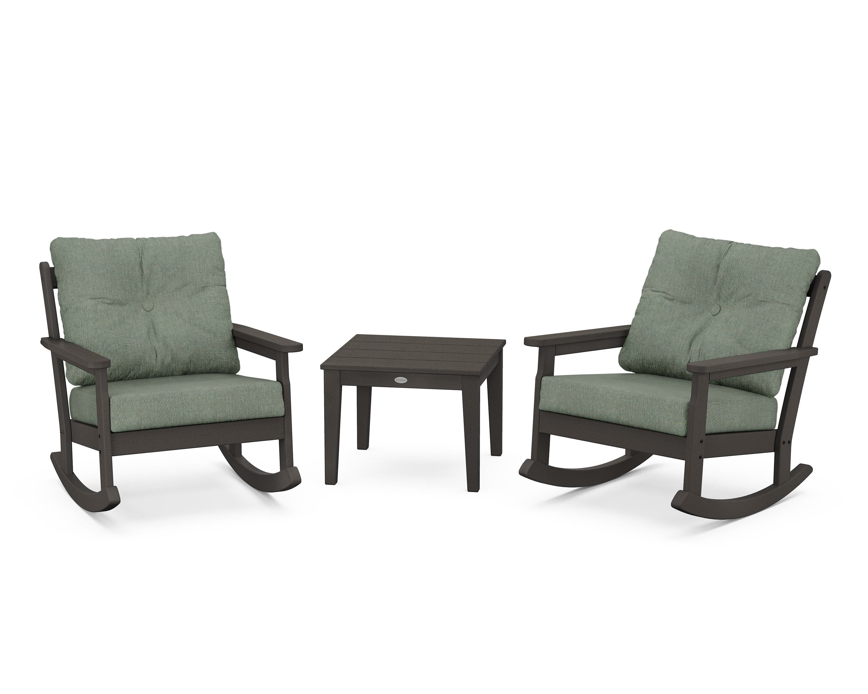 POLYWOOD® Vineyard 3-Piece Deep Seating Rocker Set in Vintage Coffee / Cast Sage