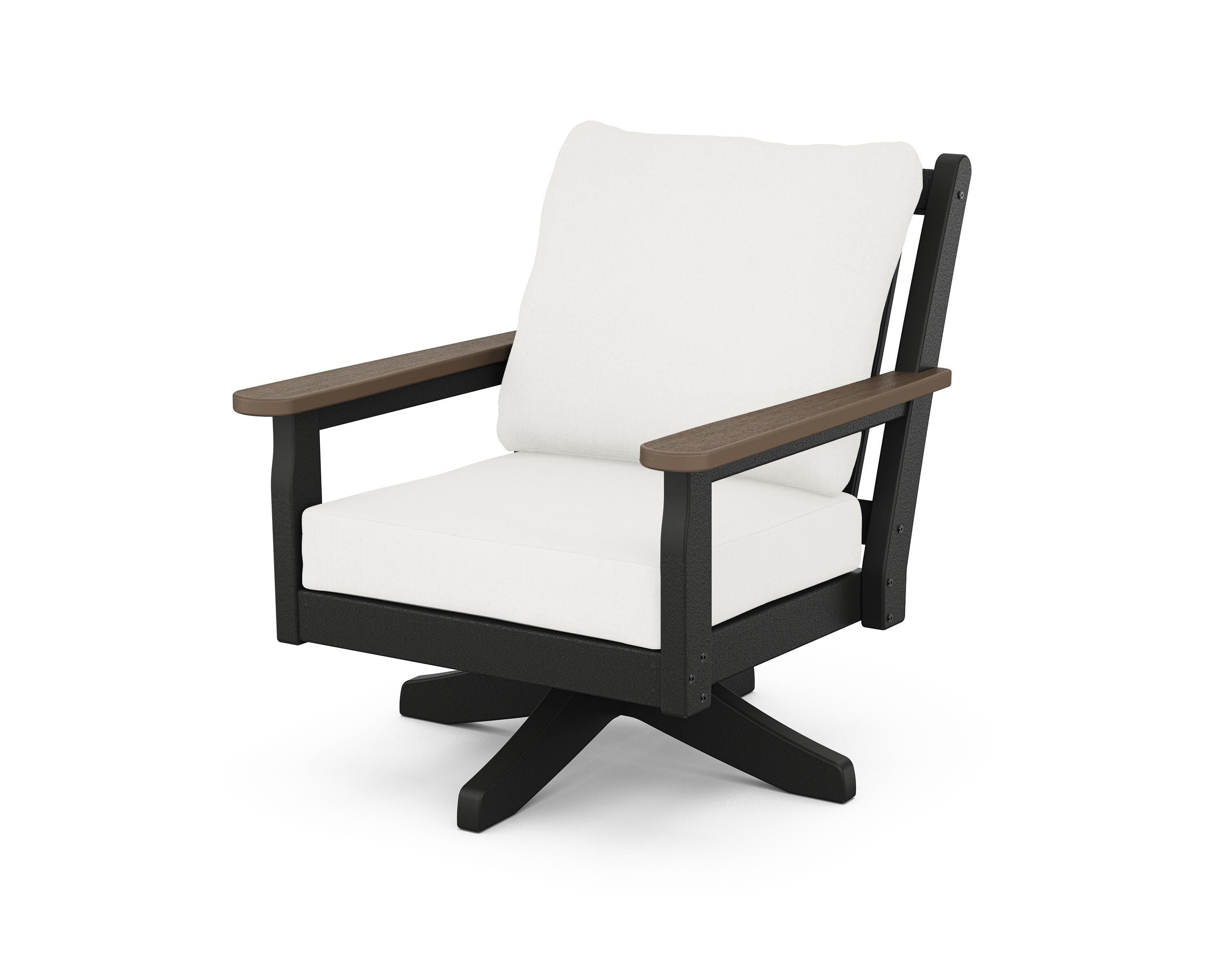 POLYWOOD® Chippendale Deep Seating Swivel Chair in Black / Kona / Natural Linen