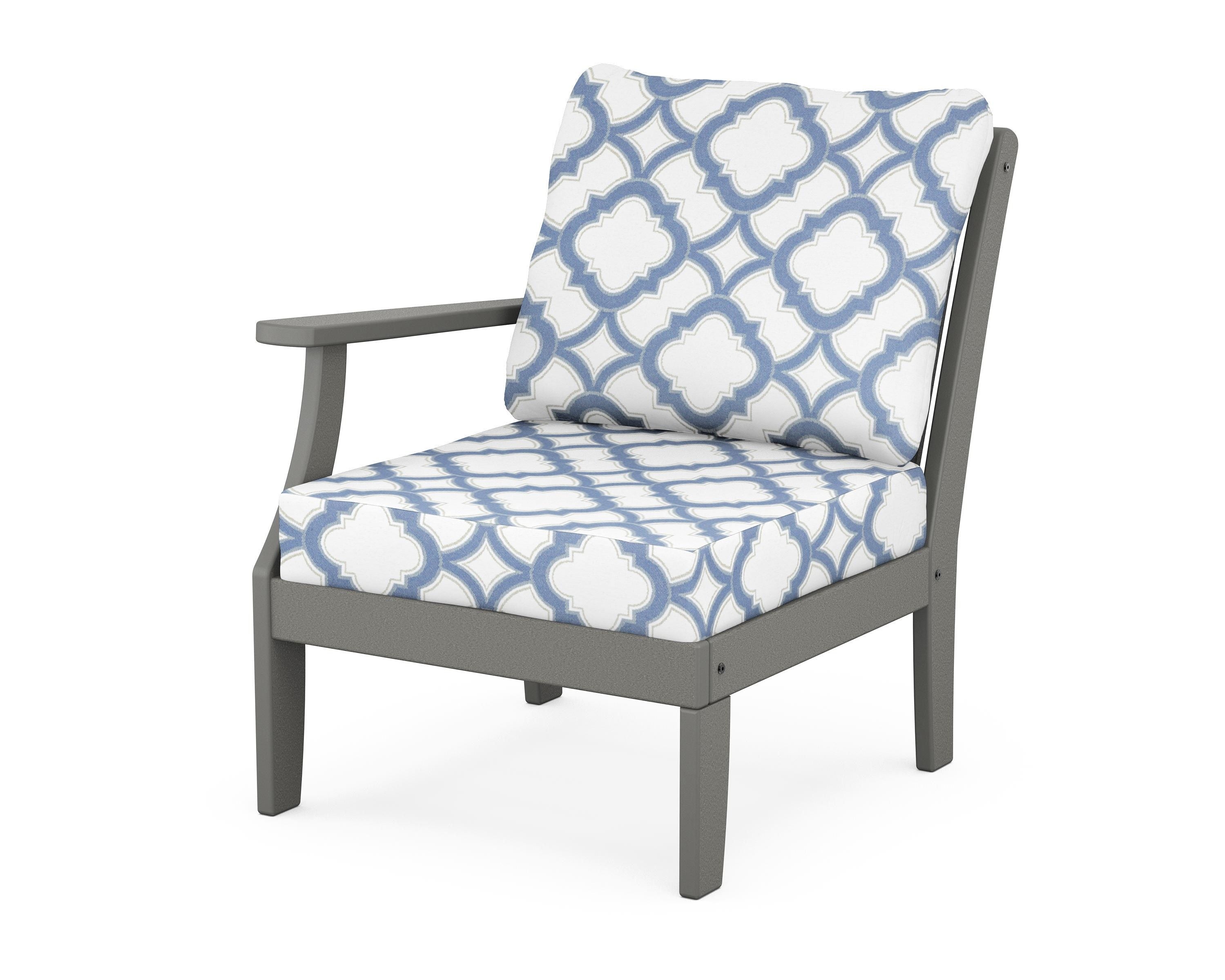 POLYWOOD® Braxton Modular Left Arm Chair in Slate Grey / Trellis Sky Blue