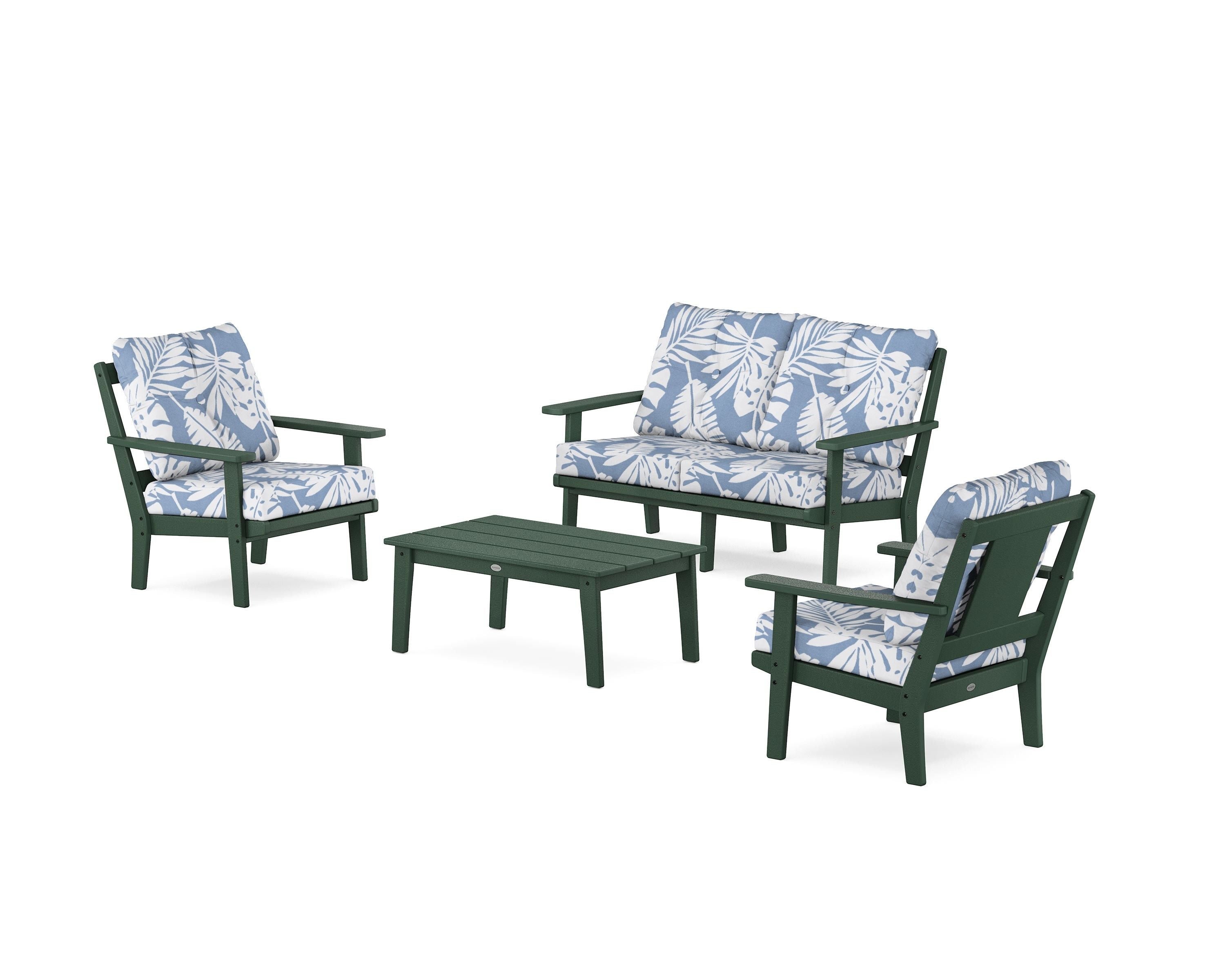 POLYWOOD® Prairie 4-Piece Deep Seating Set with Loveseat in Green / Leaf Sky Blue
