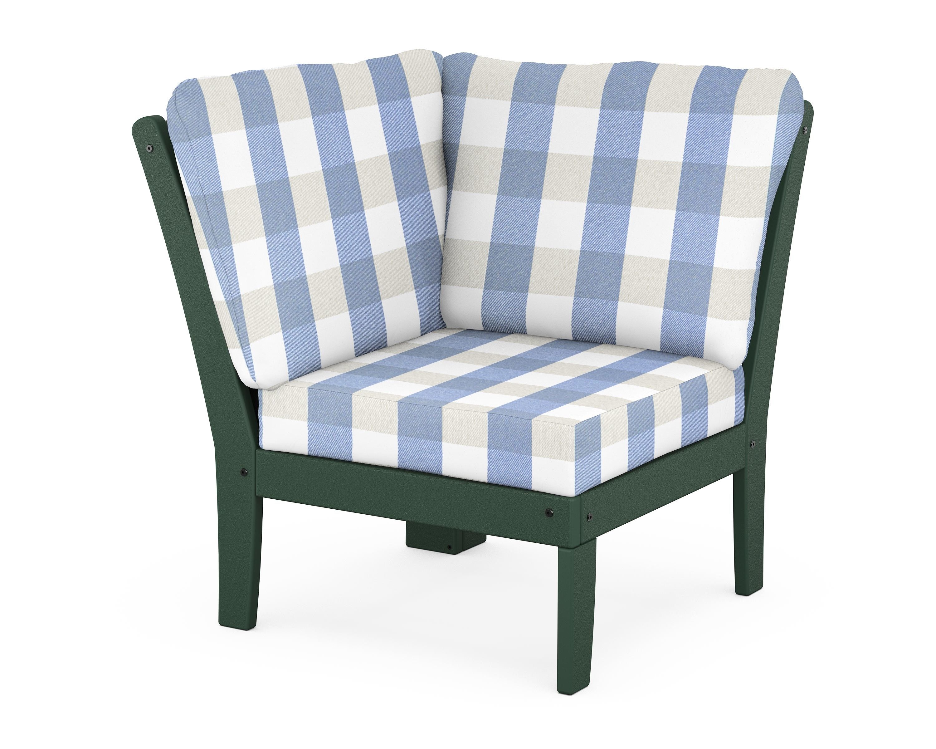 POLYWOOD® Braxton Modular Corner Chair in Green / Buffalo Plaid Sky Blue