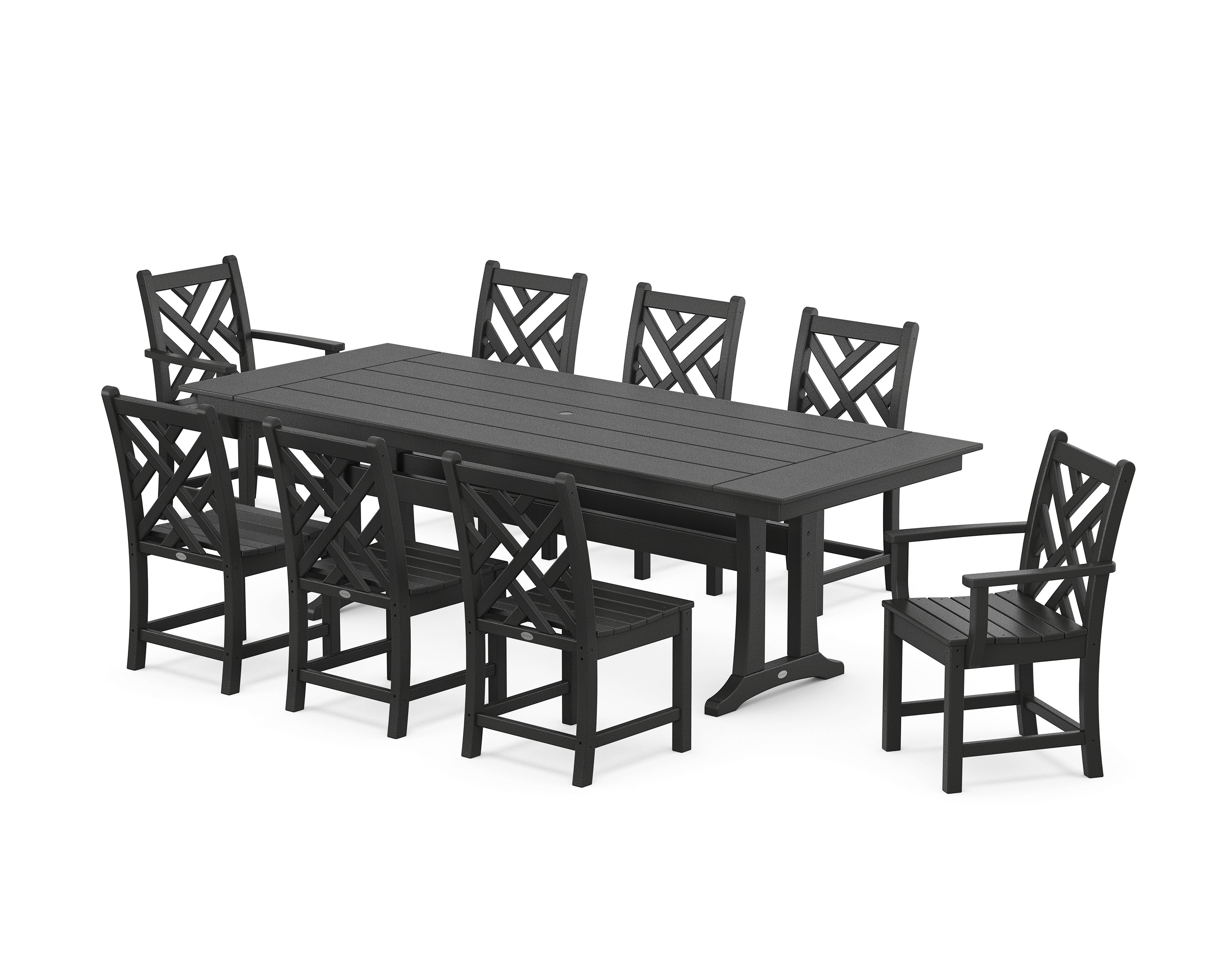 POLYWOOD® Chippendale 9-Piece Farmhouse Dining Set with Trestle Legs in Black