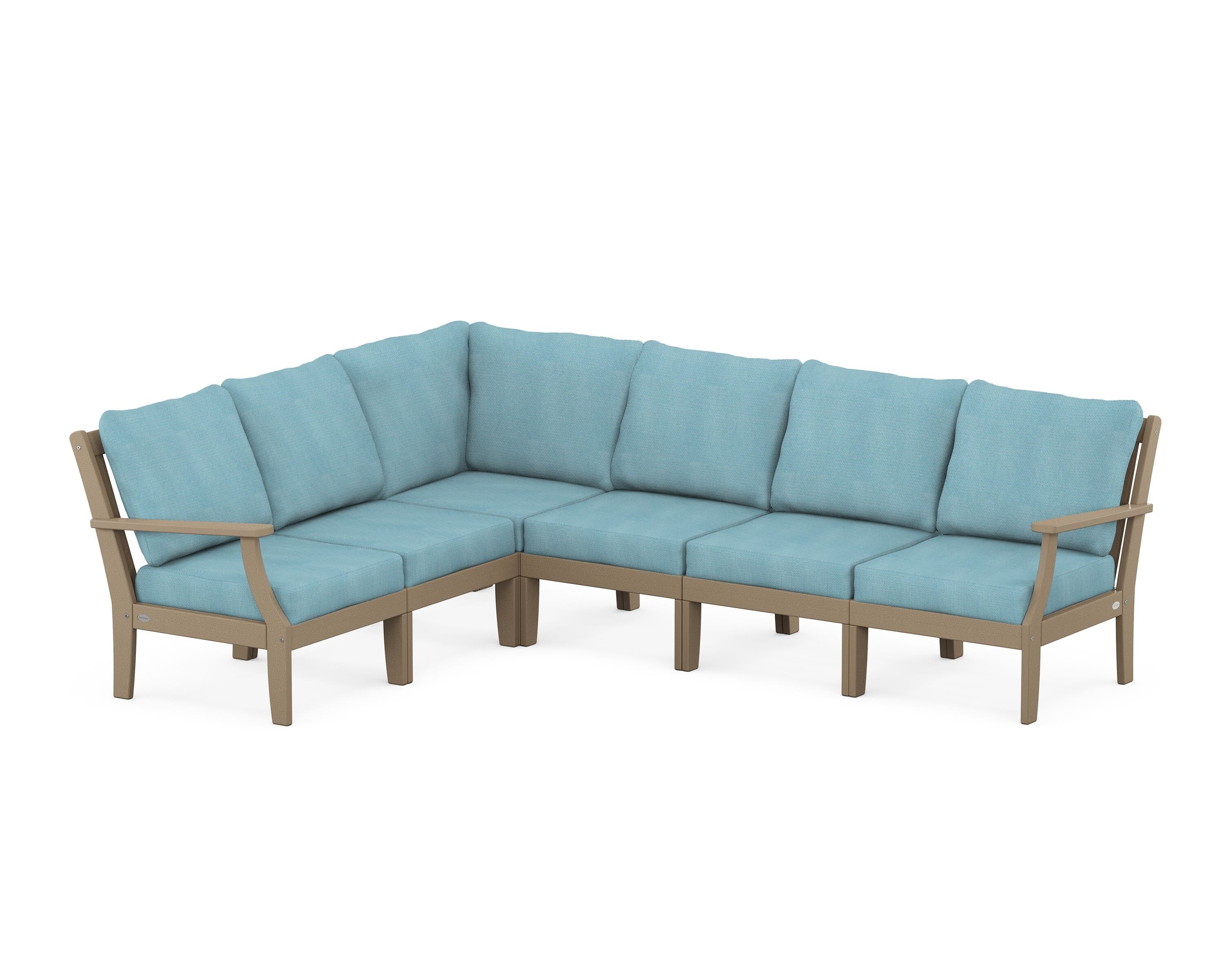 POLYWOOD® Braxton Modular 6-Piece Deep Seating Set in Vintage Sahara / Lattice Sky Blue