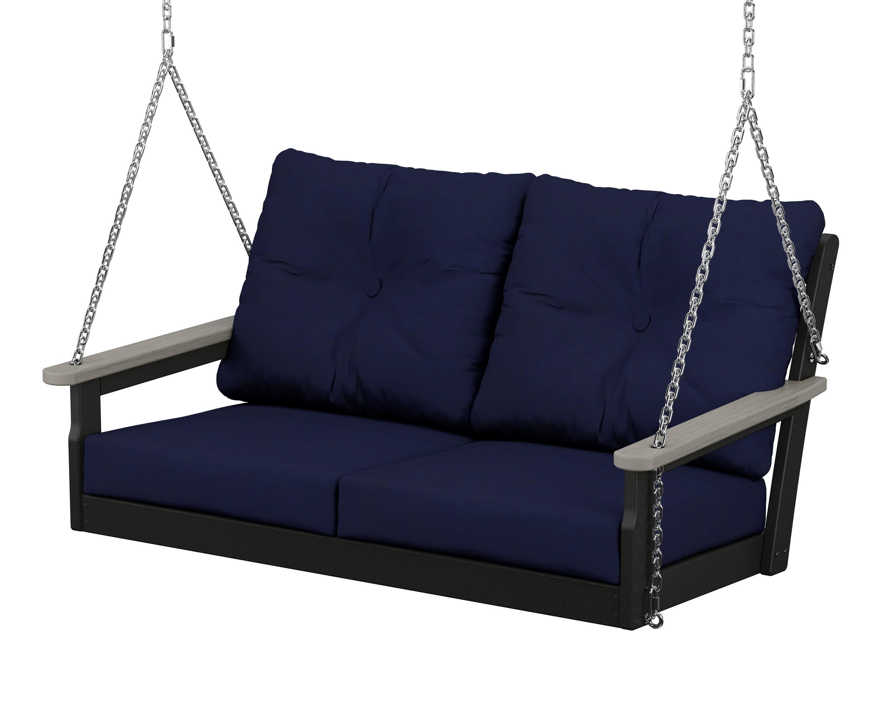 POLYWOOD® Vineyard Deep Seating Swing in Black / Driftwood / Navy