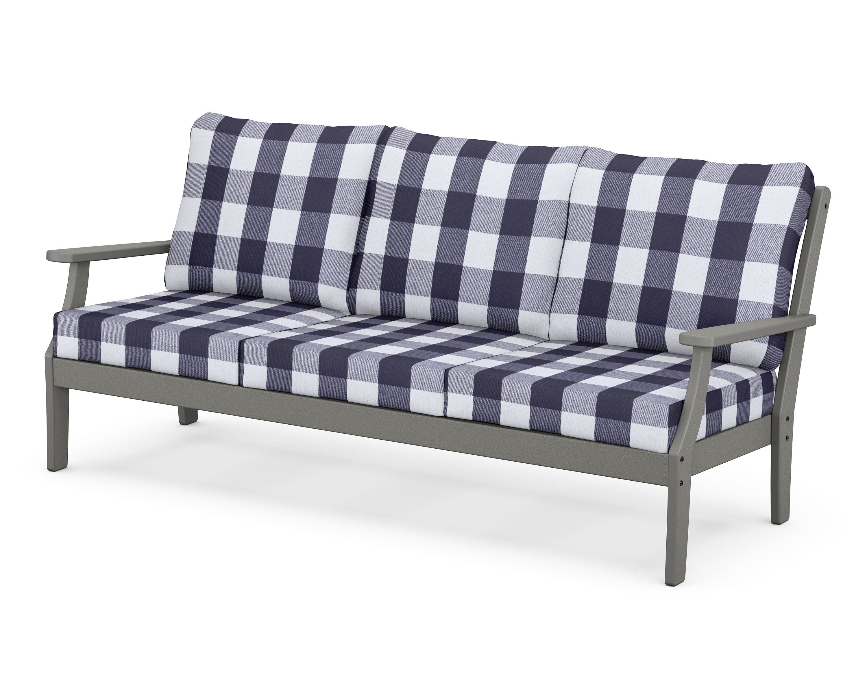 POLYWOOD® Braxton Deep Seating Sofa in Slate Grey / Buffalo Plaid Navy