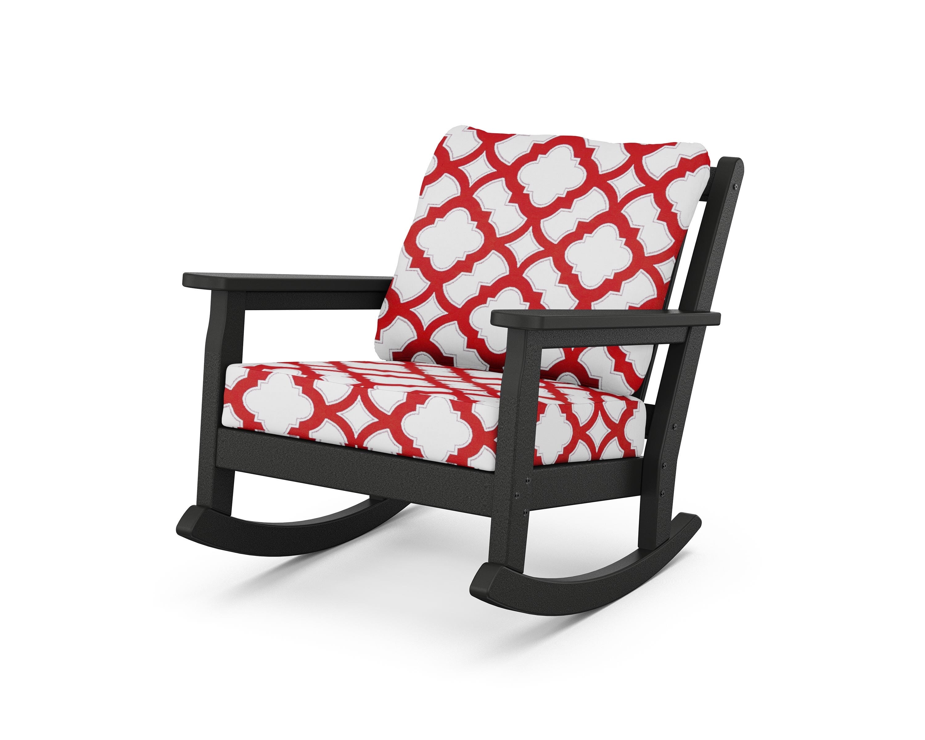 POLYWOOD® Chippendale Deep Seating Rocking Chair in Black / Trellis Crimson