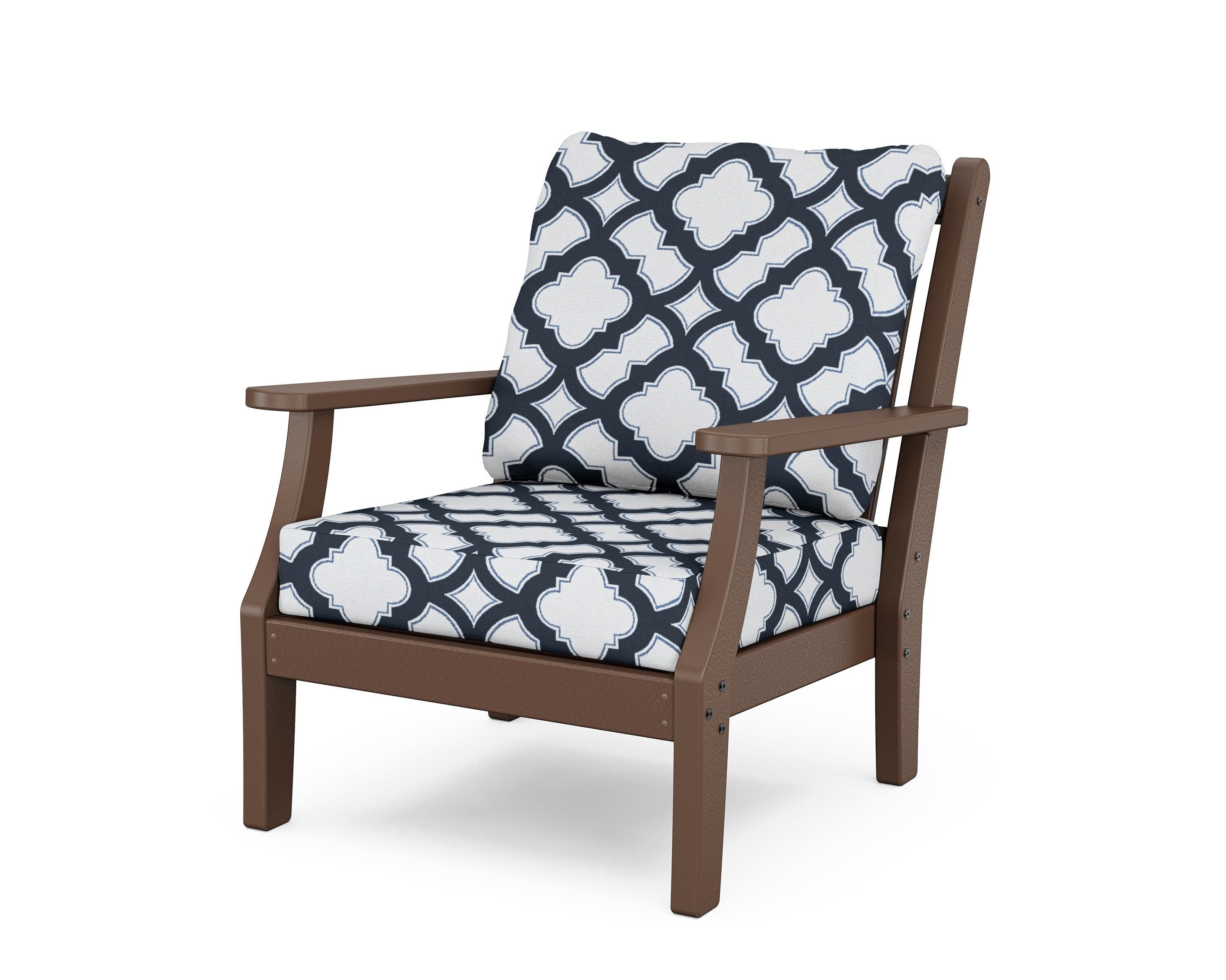 Country Living Wovendale Deep Seating Chair in Mahogany / Trellis Marine Indigo