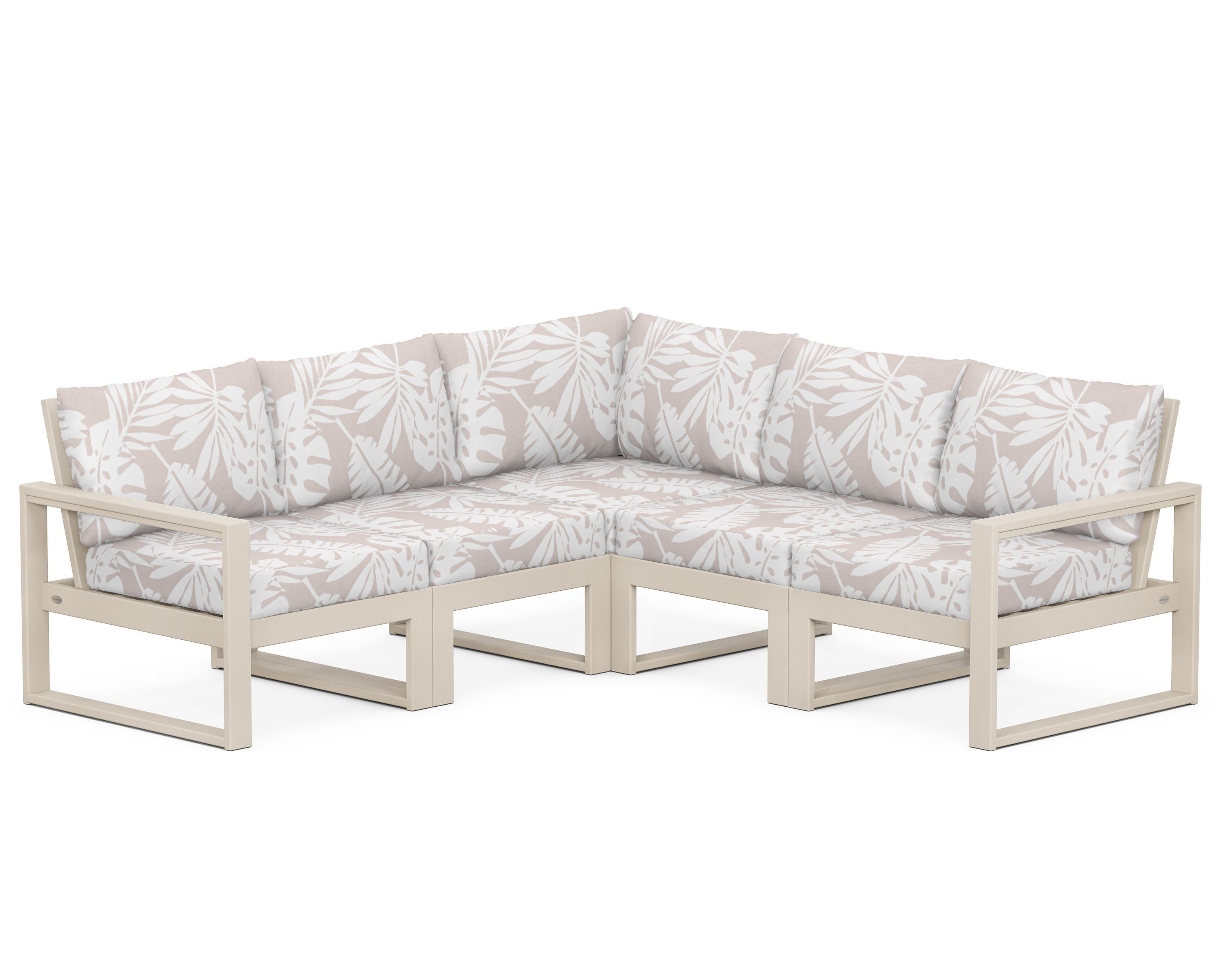POLYWOOD® EDGE 5-Piece Modular Deep Seating Set in Sand / Leaf Dune Burlap
