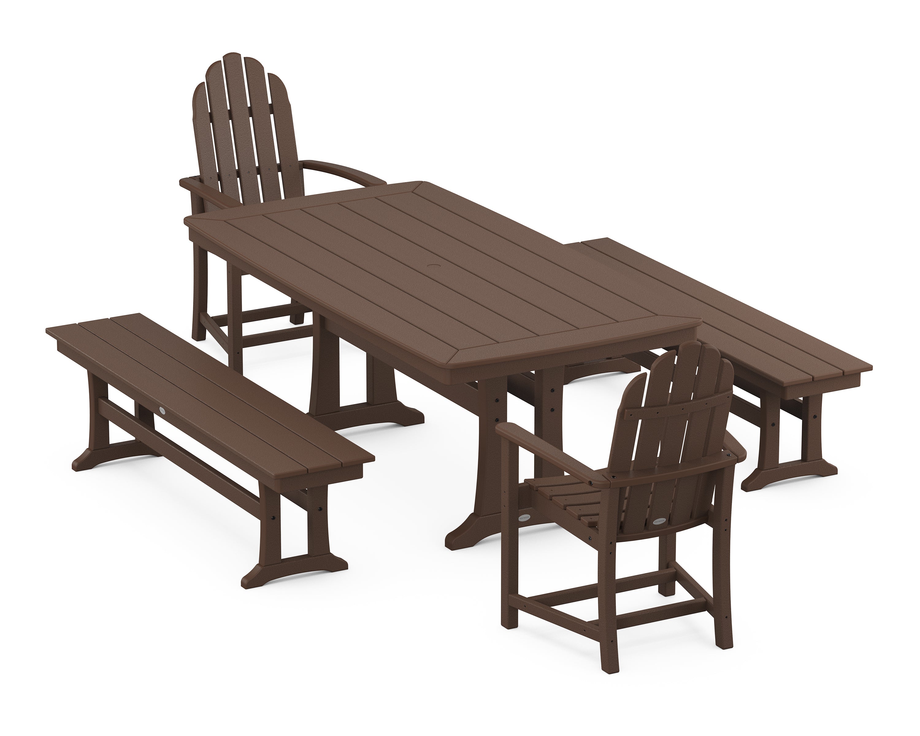 POLYWOOD® Classic Adirondack 5-Piece Dining Set with Trestle Legs in Mahogany