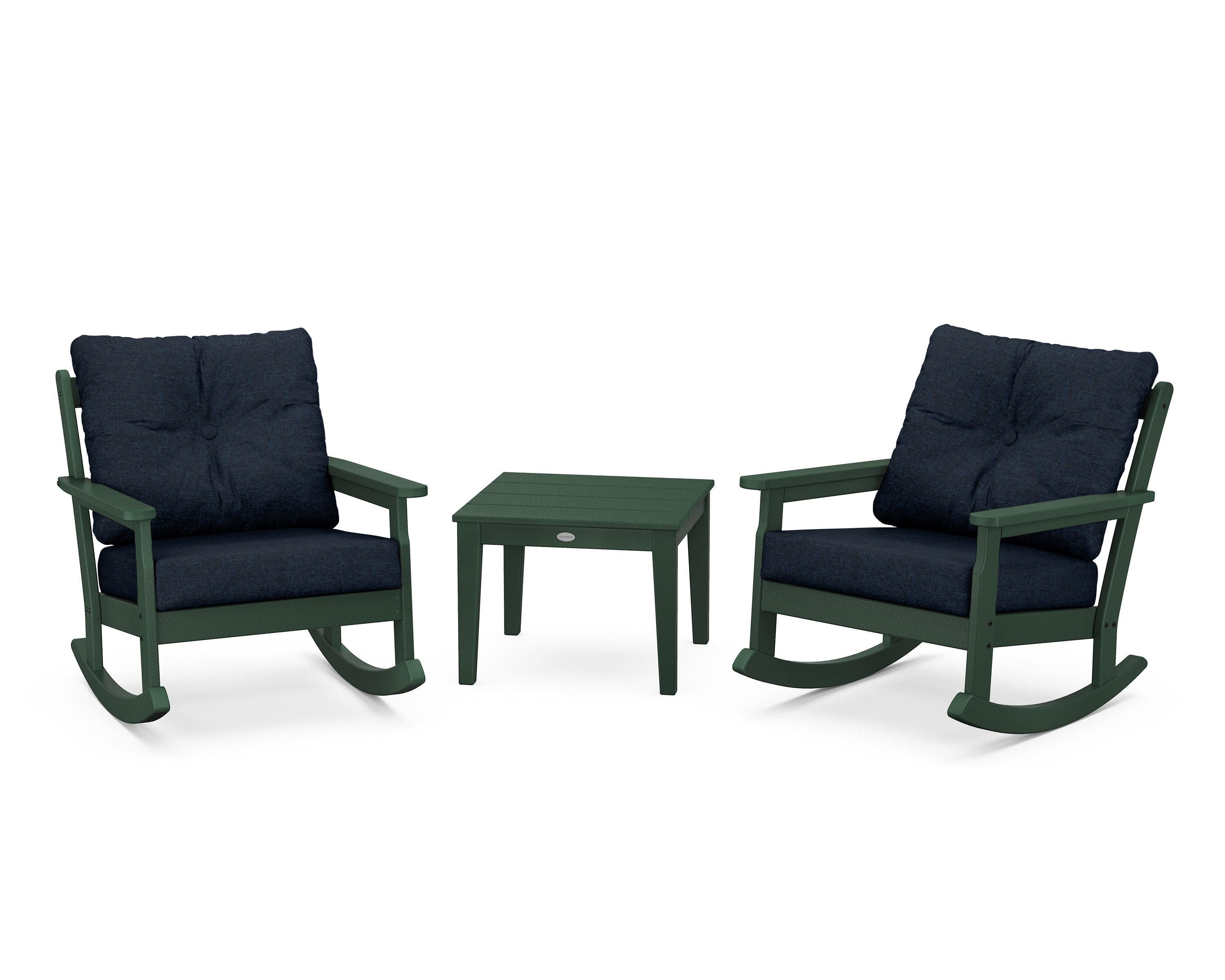 POLYWOOD® Vineyard 3-Piece Deep Seating Rocker Set in Green / Marine Indigo