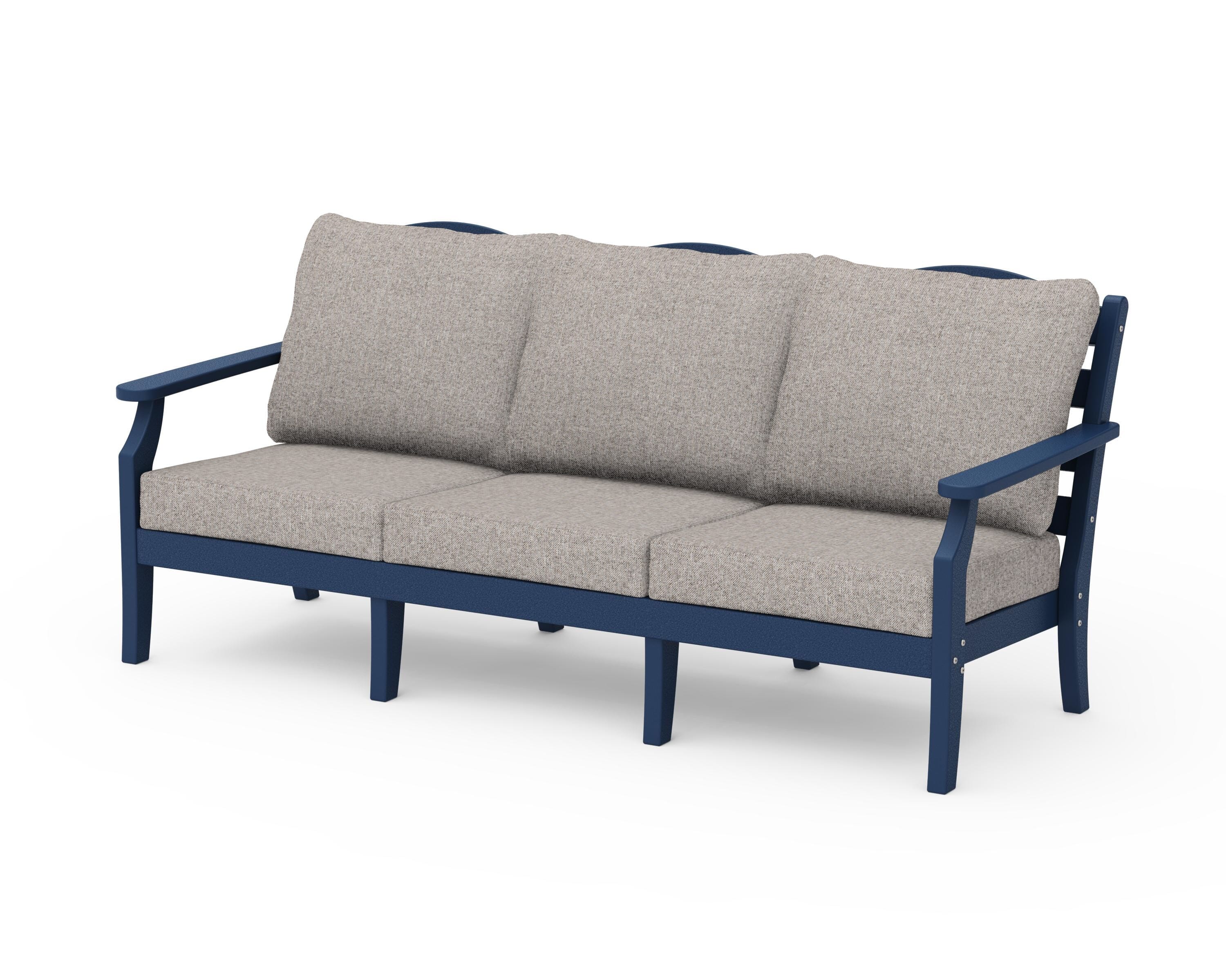 Draper James™ by POLYWOOD® Savannah Deep Seating Sofa in Navy / Weathered Tweed