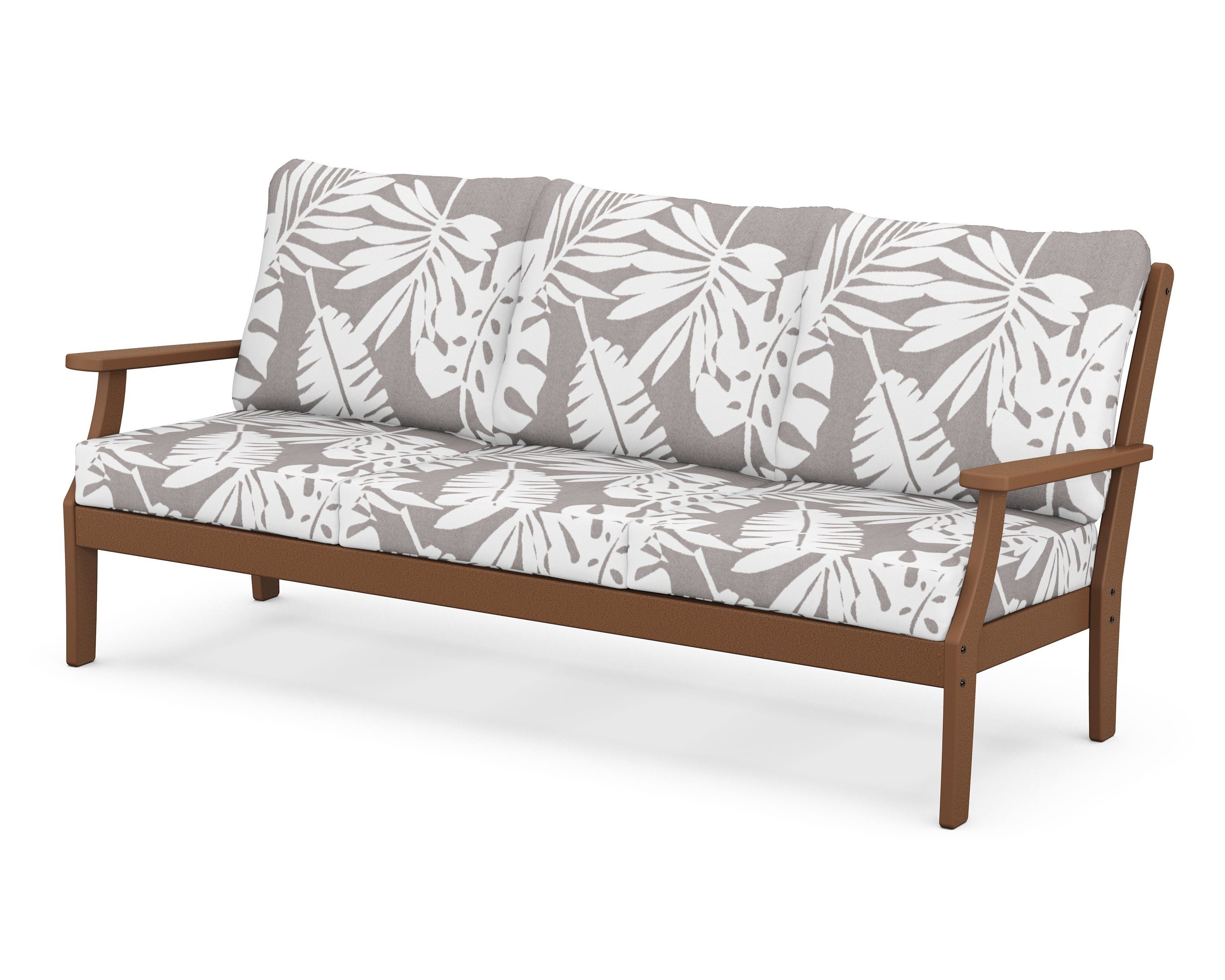 POLYWOOD® Braxton Deep Seating Sofa in Teak / Leaf Grey Mist