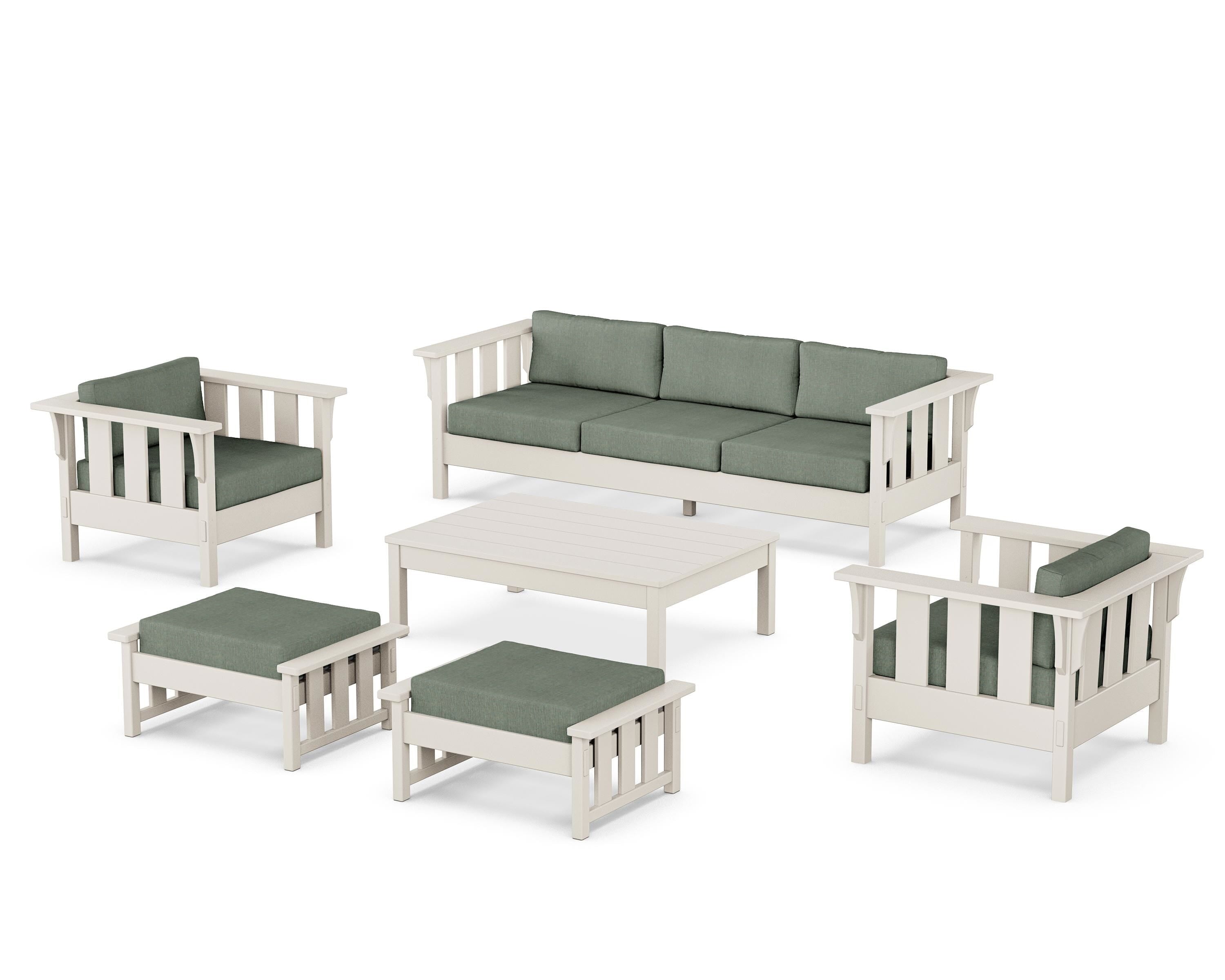 Martha Stewart by POLYWOOD® Acadia 6-Piece Lounge Sofa Set in Sand / Cast Sage