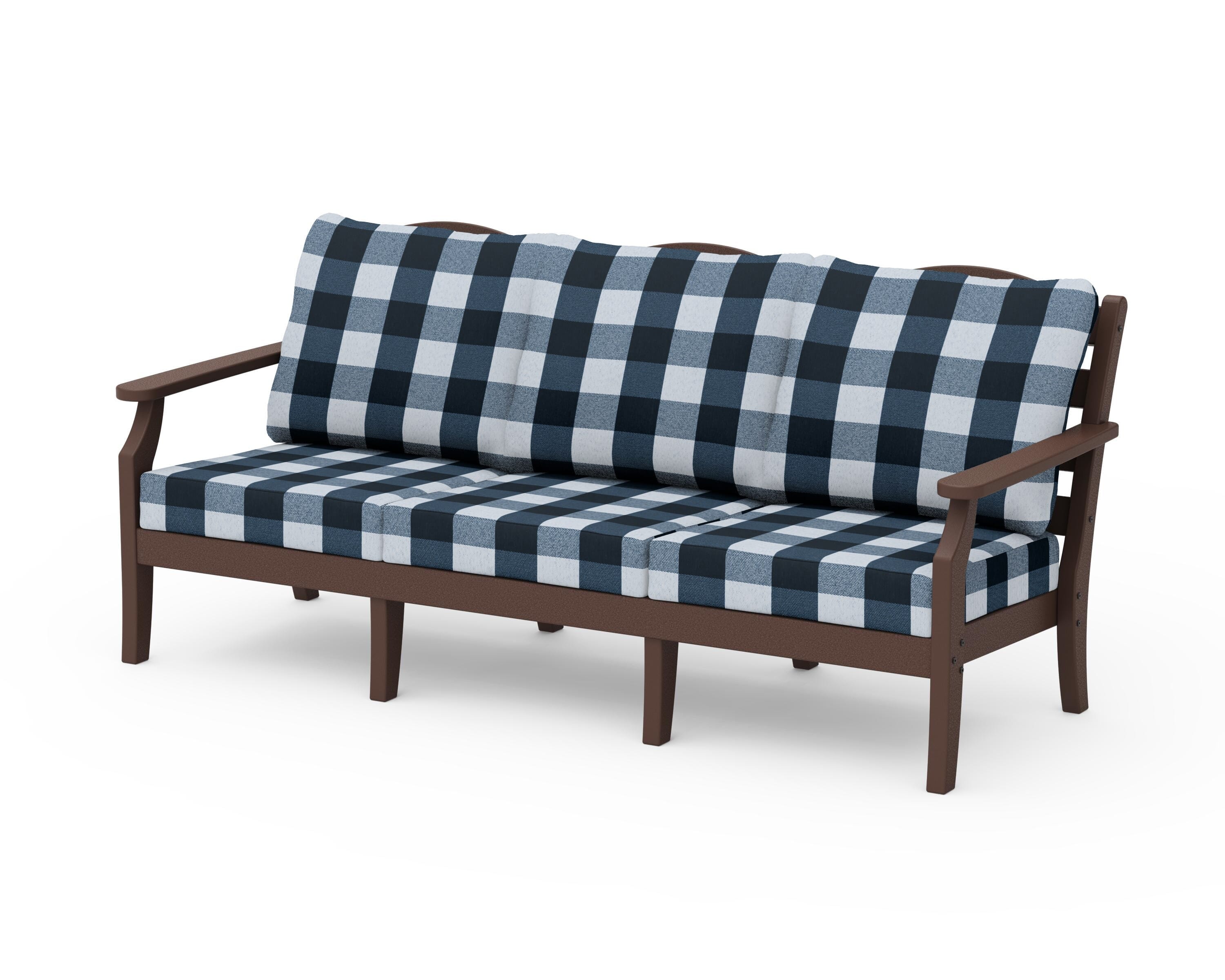 Draper James™ by POLYWOOD® Savannah Deep Seating Sofa in Mahogany / Buffalo Plaid Marine Indigo