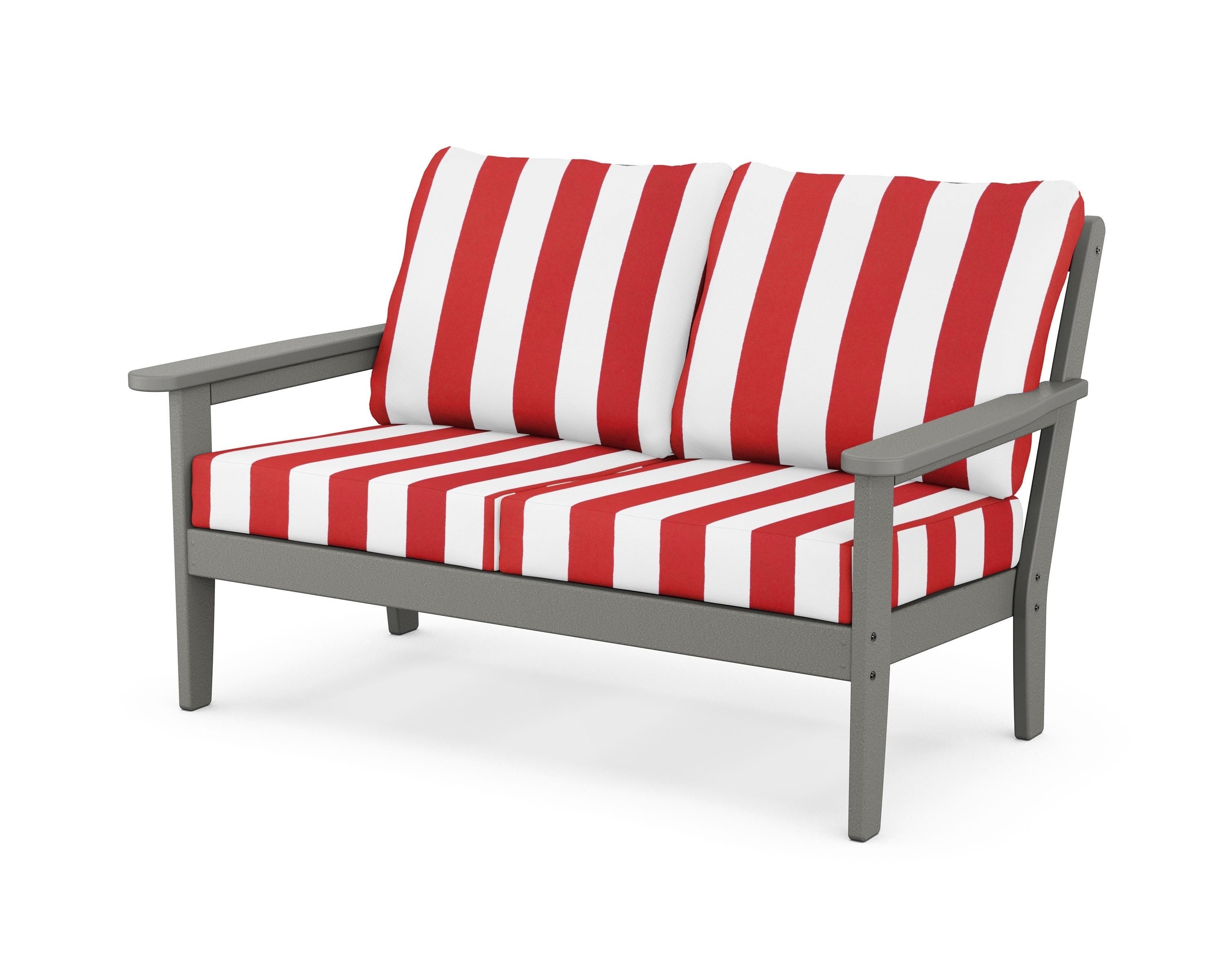 Country Living Cottage Deep Seating Loveseat in Slate Grey / Cabana Stripe Crimson