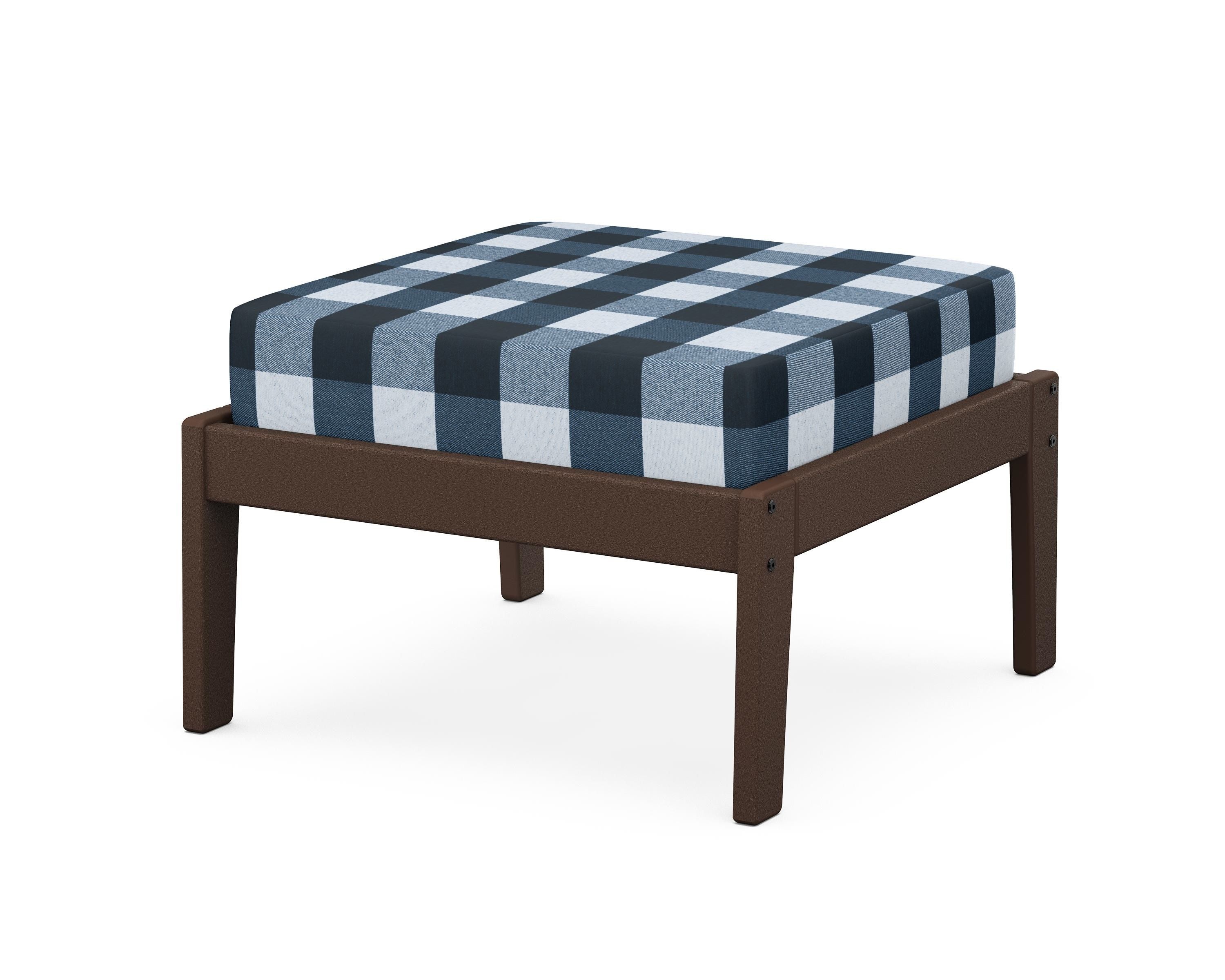 Unbranded Deep Seating Ottoman in Mahogany / Buffalo Plaid Marine Indigo