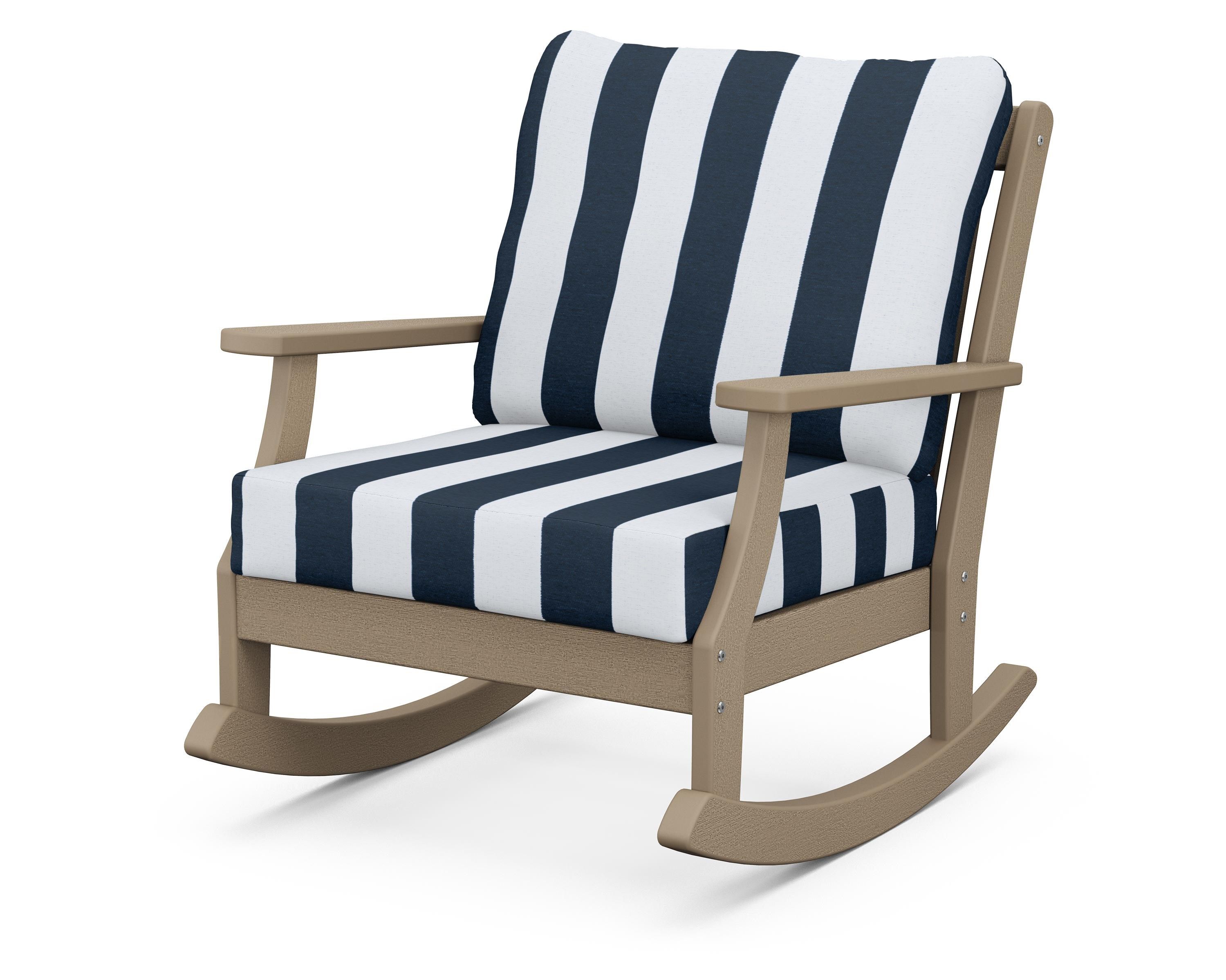POLYWOOD® Braxton Deep Seating Rocking Chair in Vintage Sahara / Cabana Stripe Marine Indigo