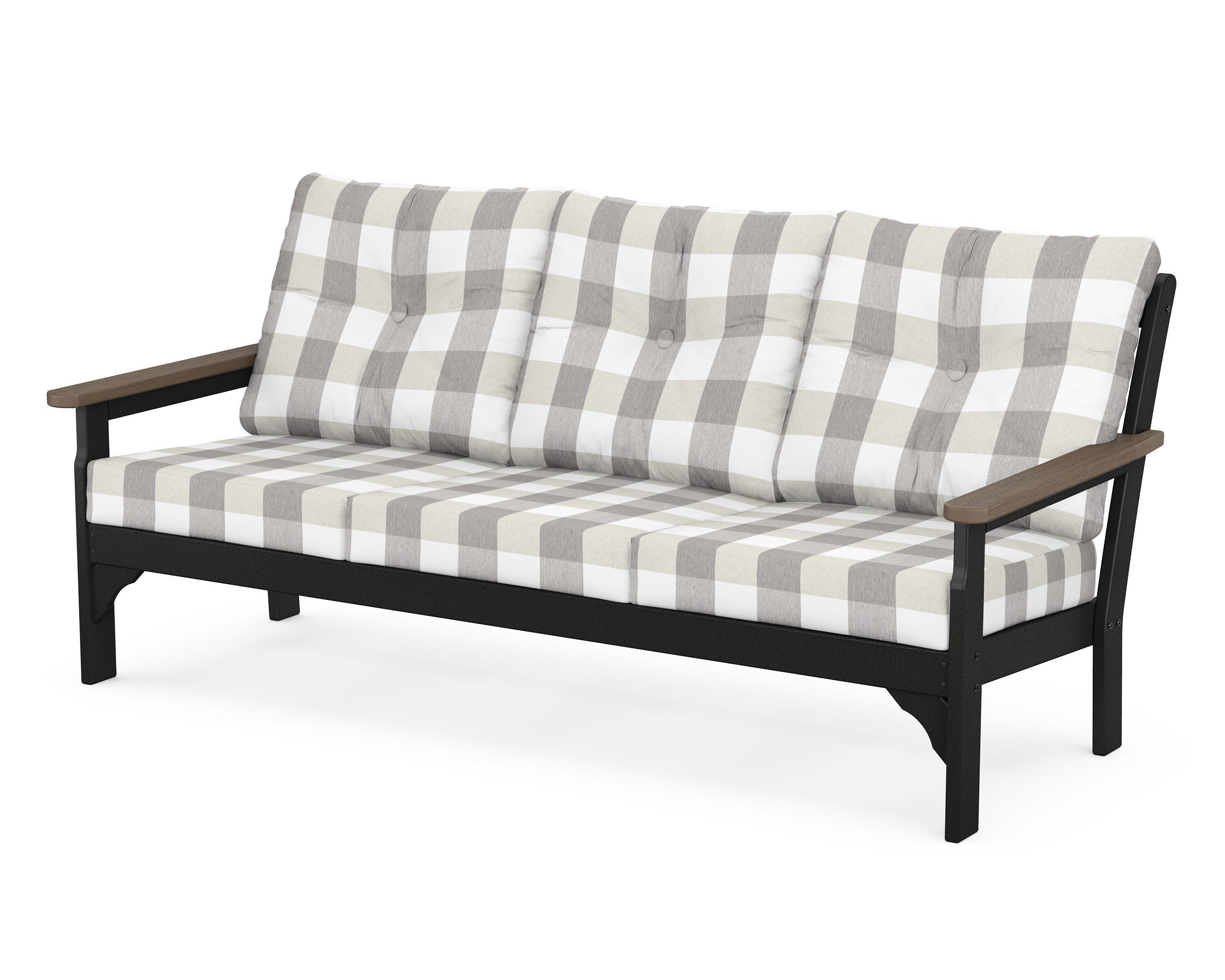 POLYWOOD® Vineyard Deep Seating Sofa in Black / Kona / Buffalo Plaid Grey Mist