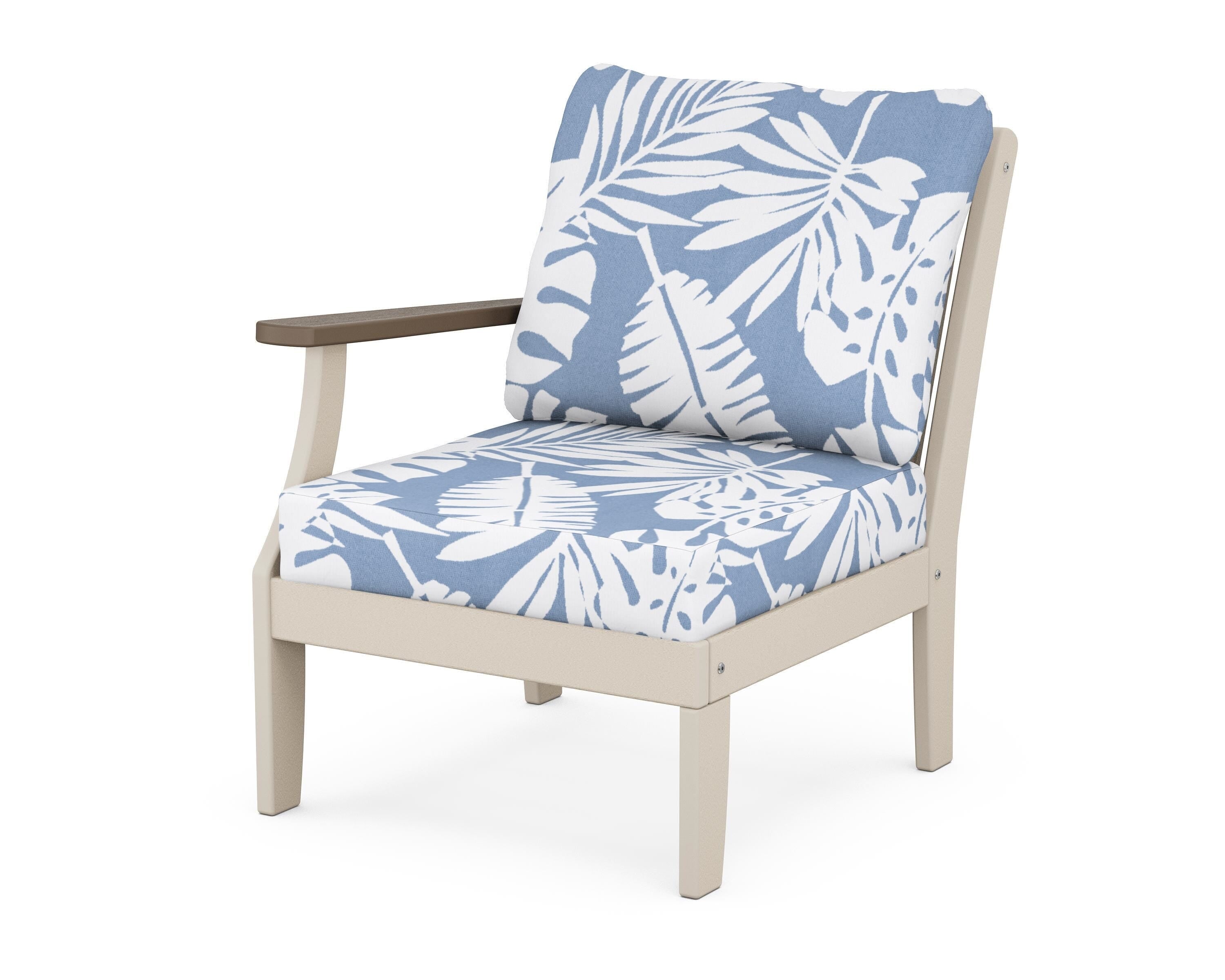 POLYWOOD® Braxton Modular Left Arm Chair in Sand / Kona / Leaf Sky Blue