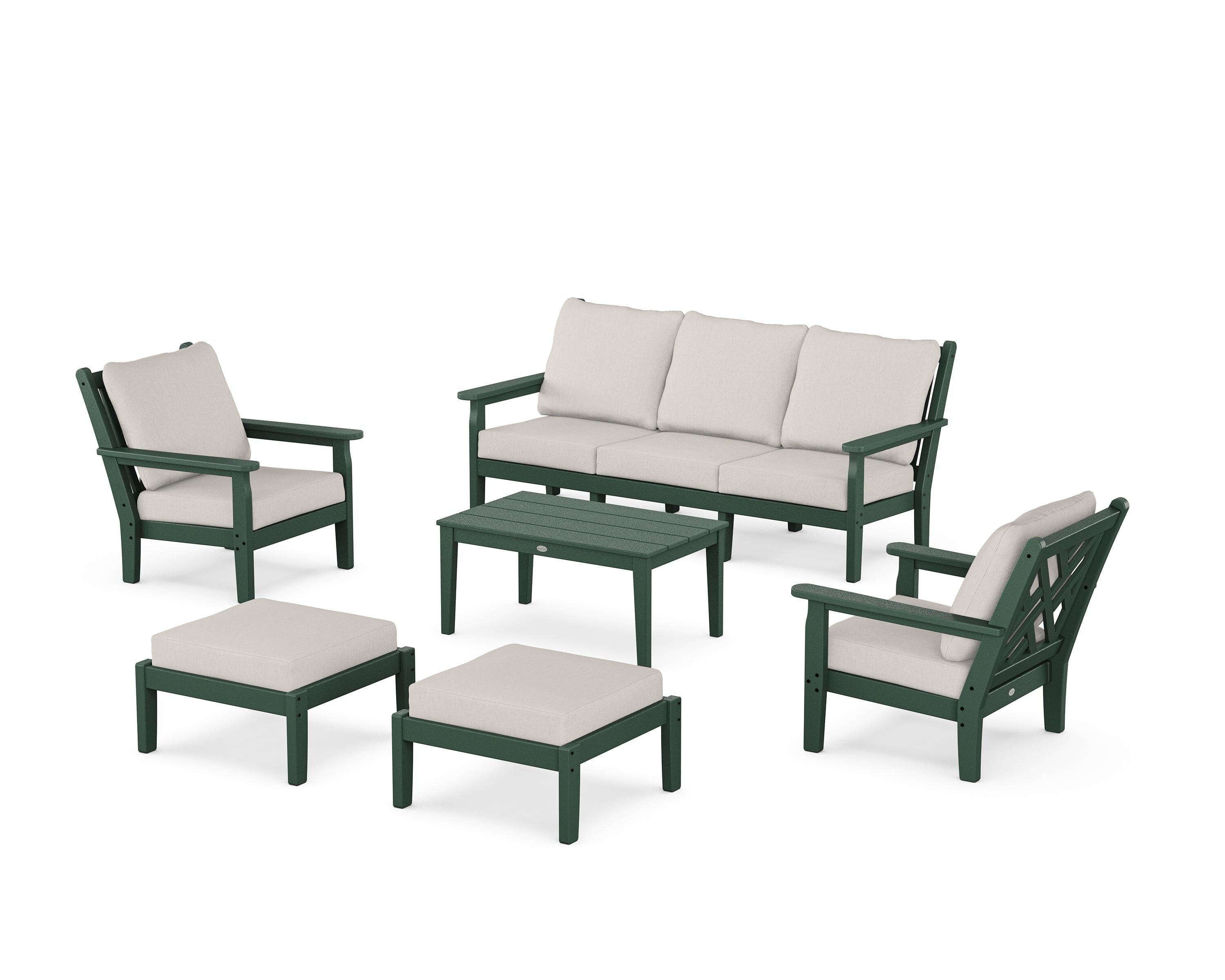 POLYWOOD® Chippendale 6-Piece Lounge Sofa Set in Green / Cast Ash
