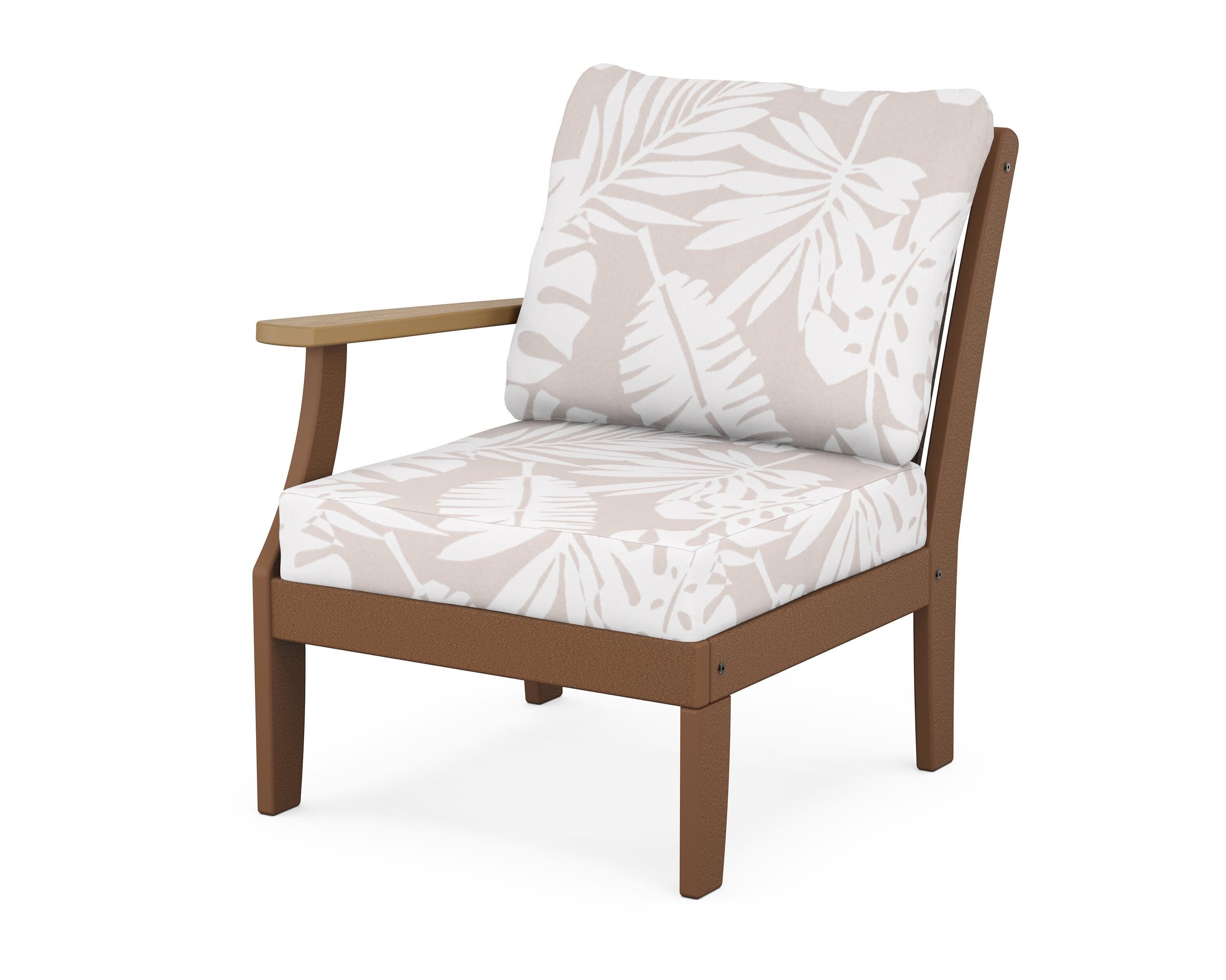 POLYWOOD® Braxton Modular Left Arm Chair in Teak / Natural / Leaf Dune Burlap