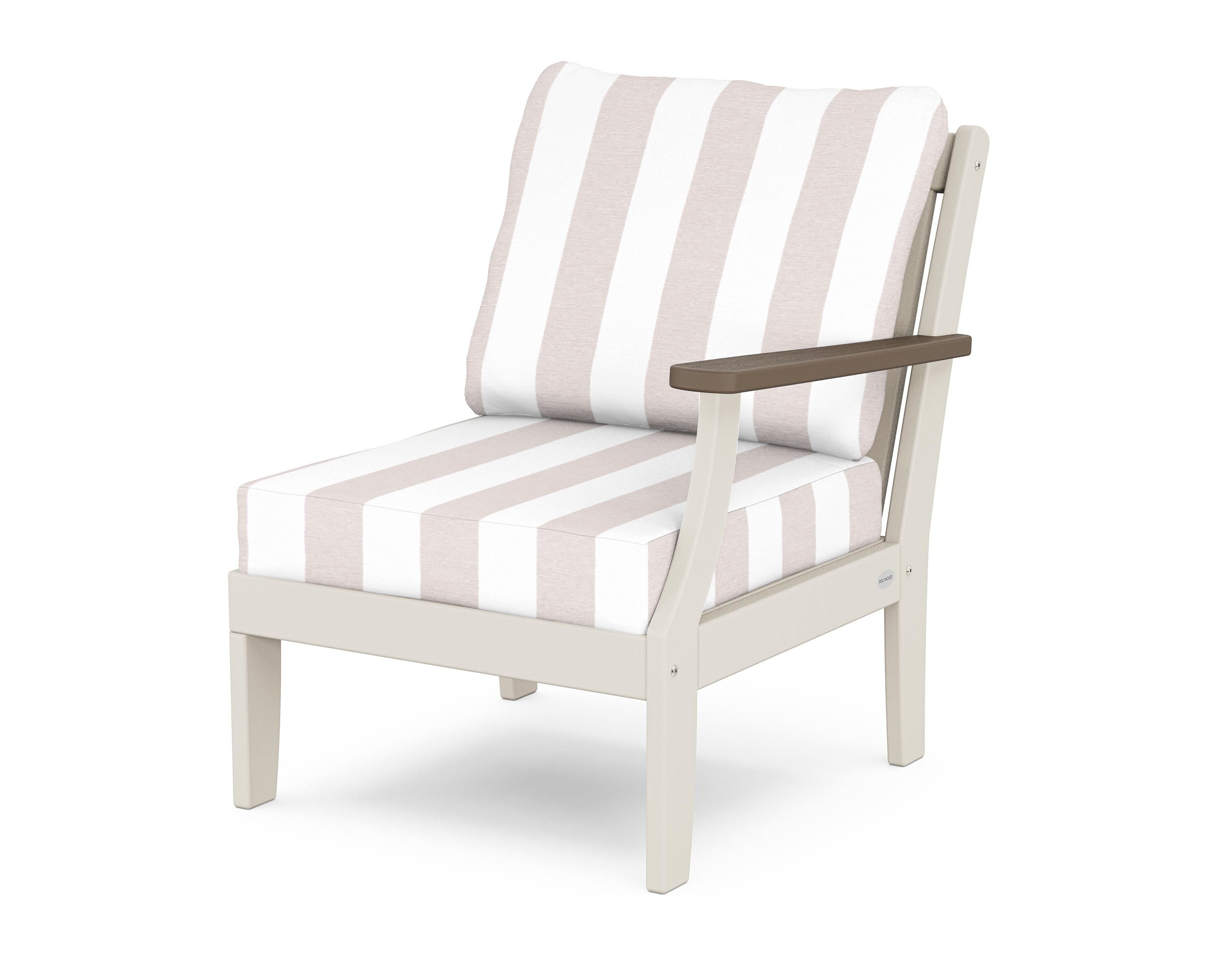 POLYWOOD® Braxton Modular Right Arm Chair in Sand / Kona / Cabana Stripe Dune Burlap