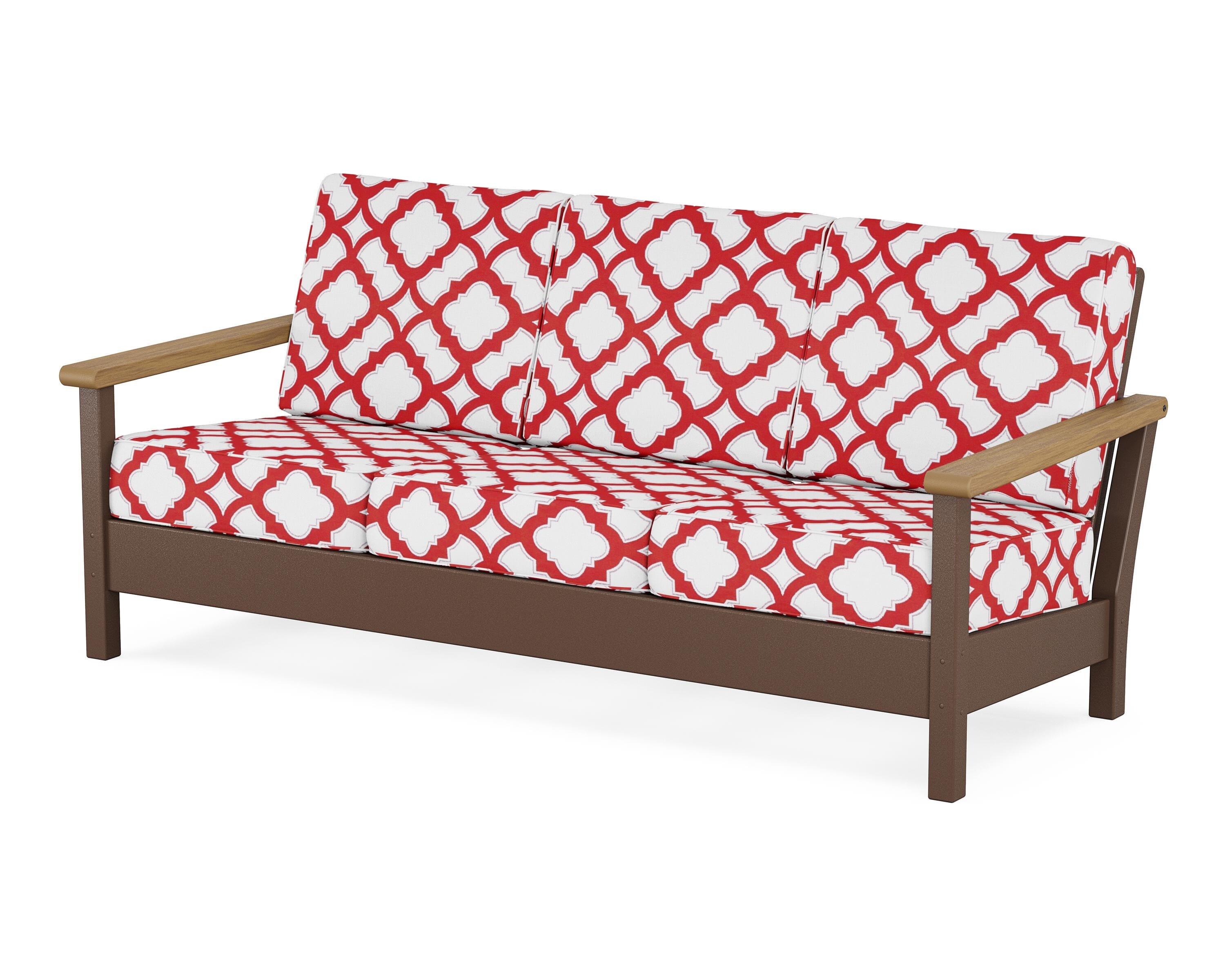 POLYWOOD® Harbour Deep Seating Sofa in Mahogany / Natural / Trellis Crimson