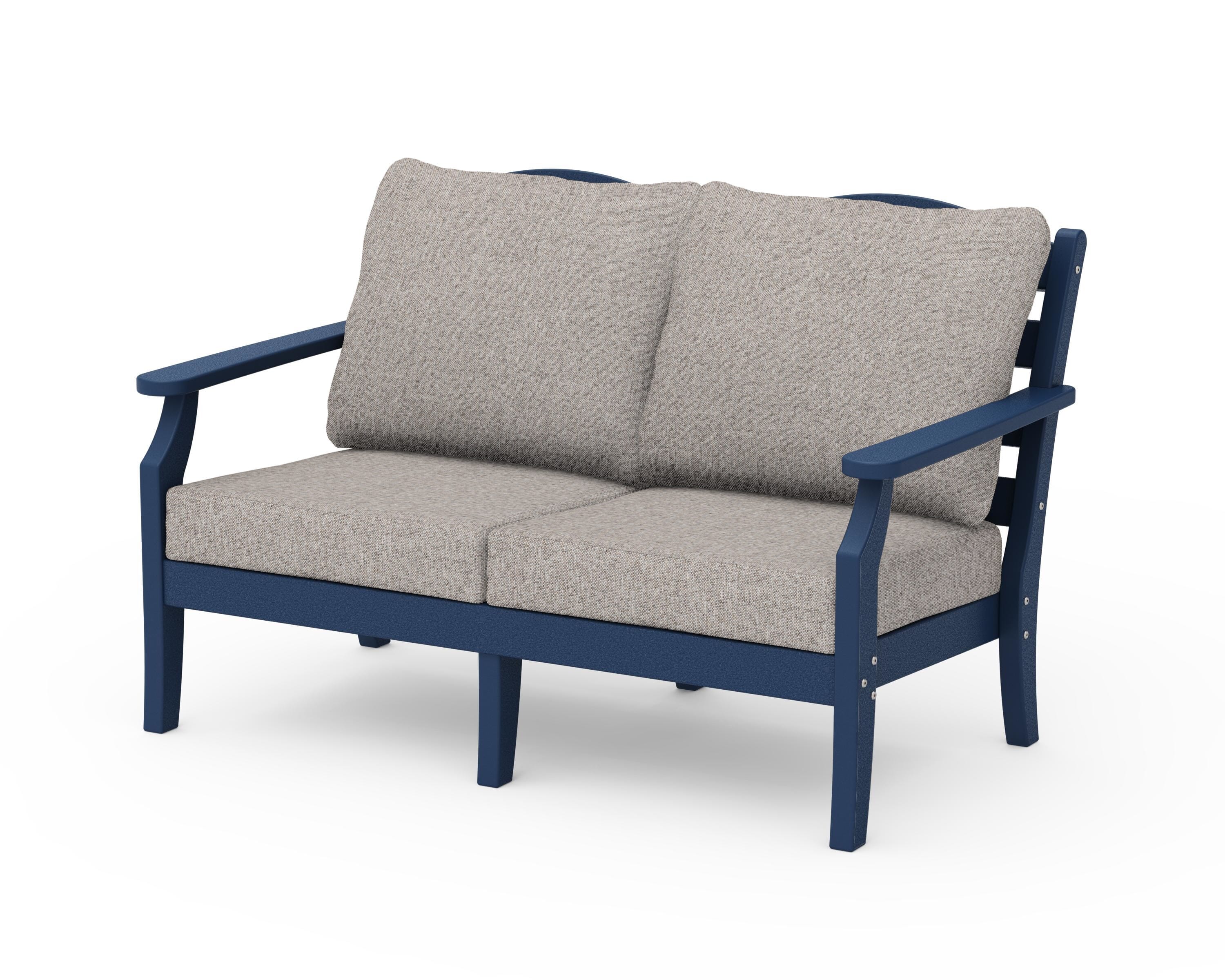 Draper James™ by POLYWOOD® Savannah Deep Seating Loveseat in Navy / Weathered Tweed