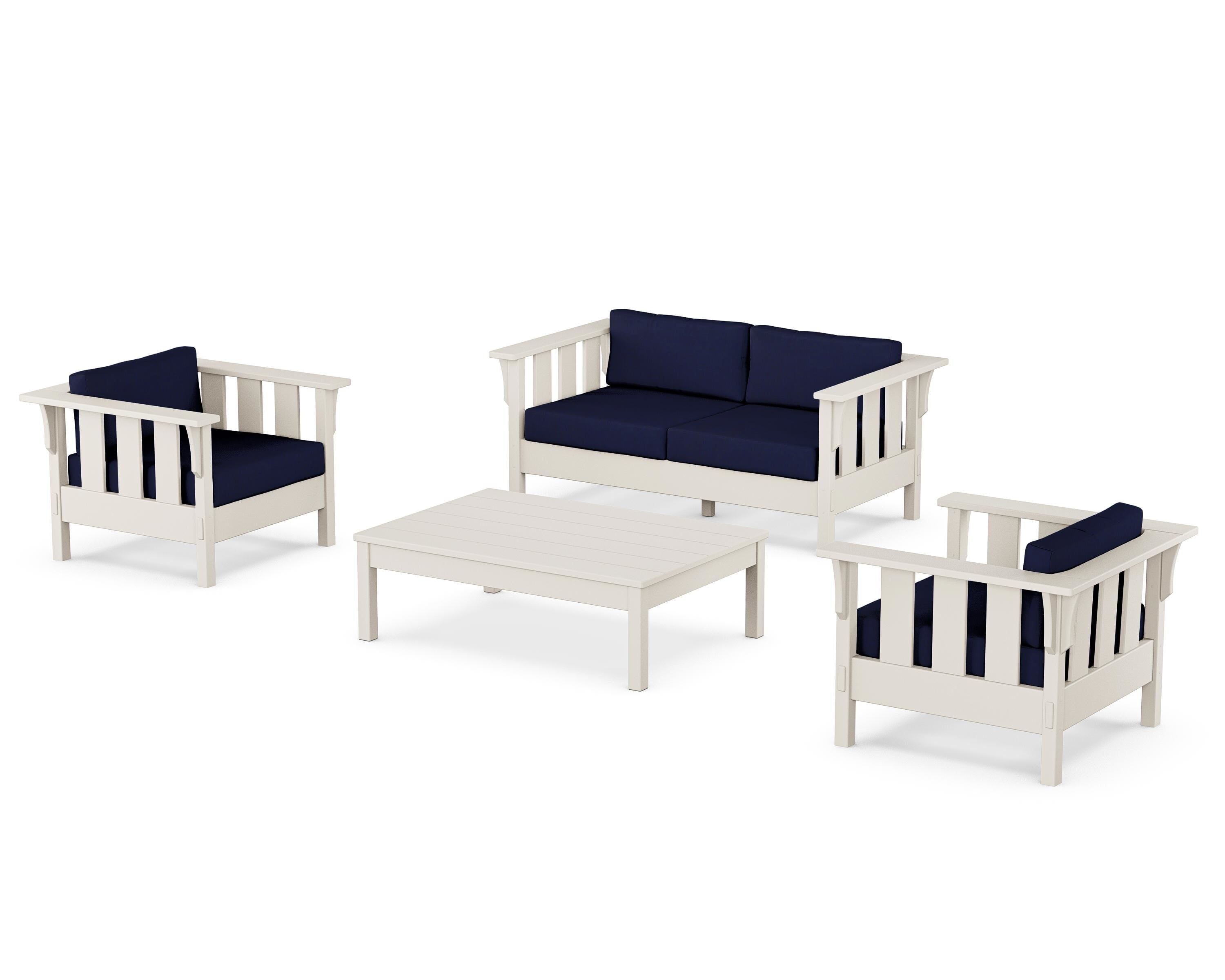Martha Stewart by POLYWOOD® Acadia 4-Piece Deep Seating Set with Loveseat in Sand / Navy