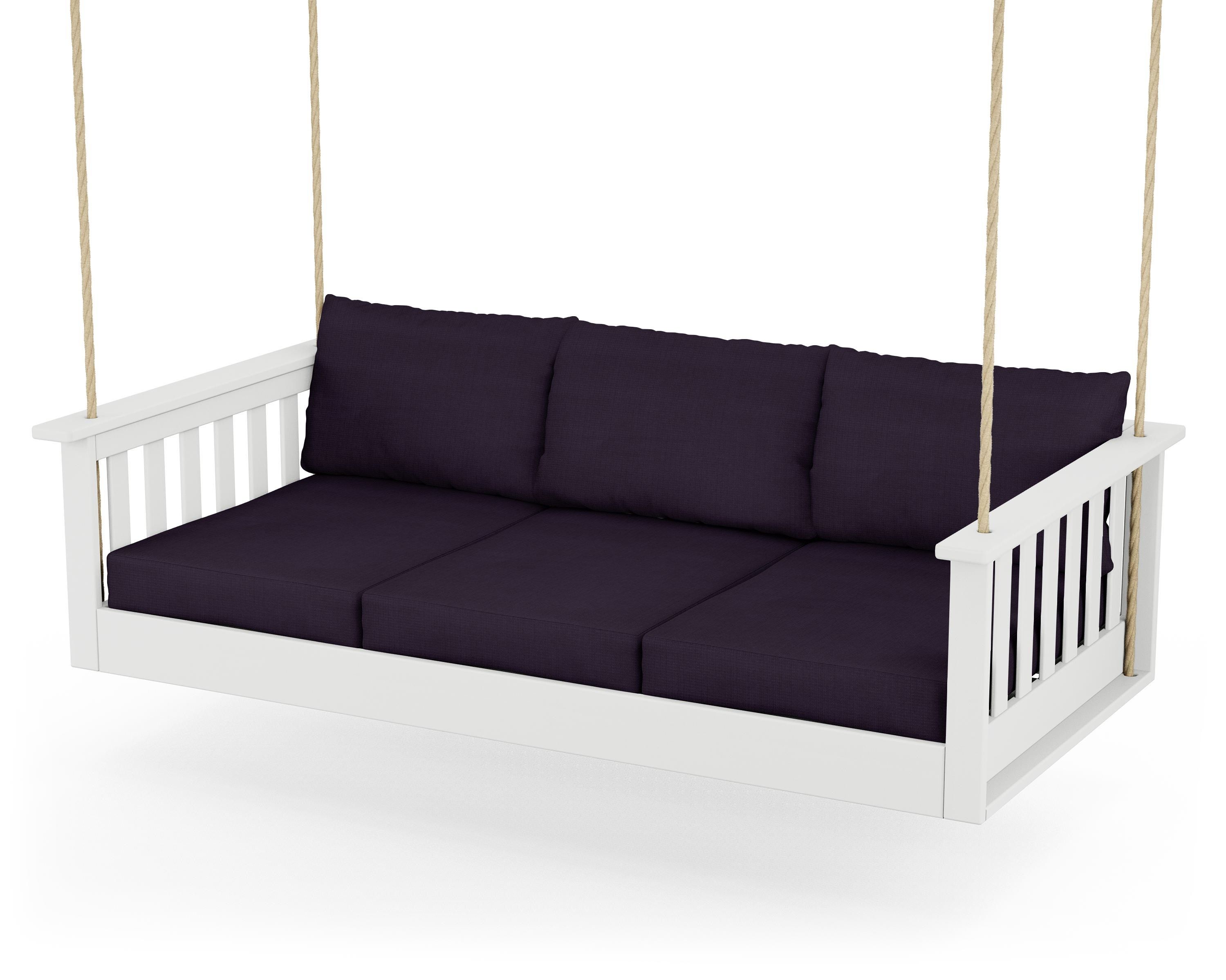 POLYWOOD® Vineyard Daybed Swing in White / Navy Linen
