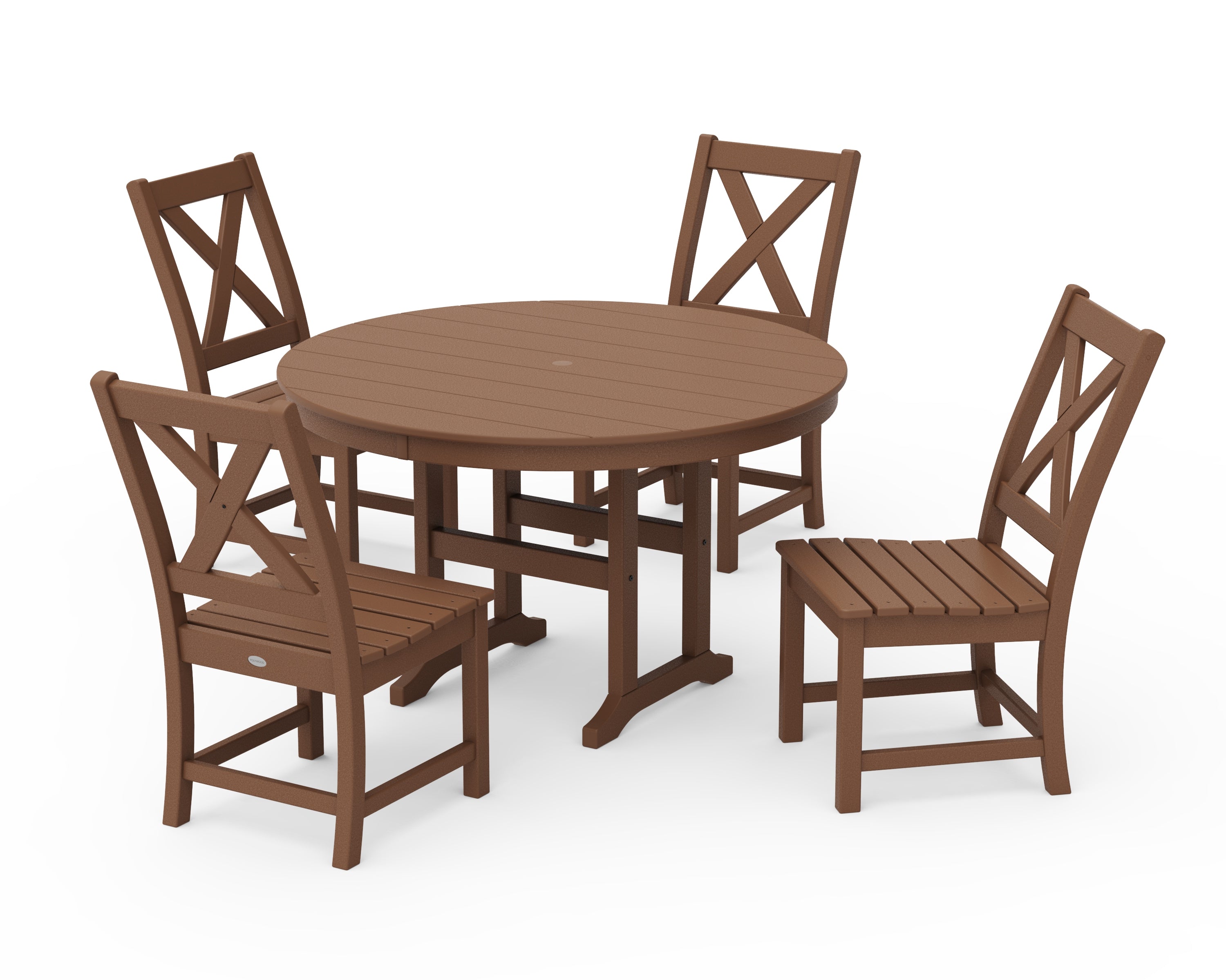 POLYWOOD® Braxton Side Chair 5-Piece Round Dining Set in Teak
