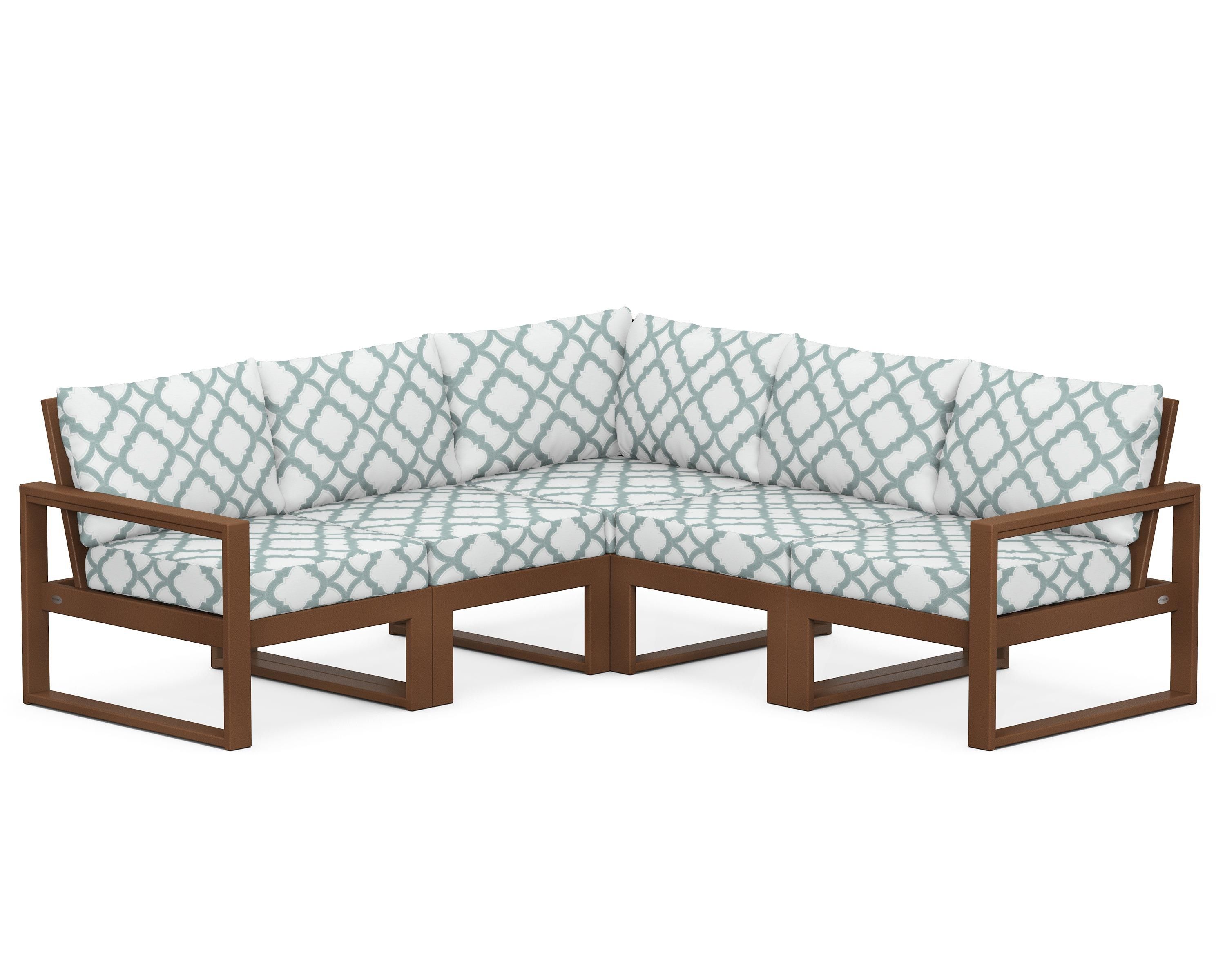POLYWOOD® EDGE 5-Piece Modular Deep Seating Set in Teak / Trellis Glacier Spa