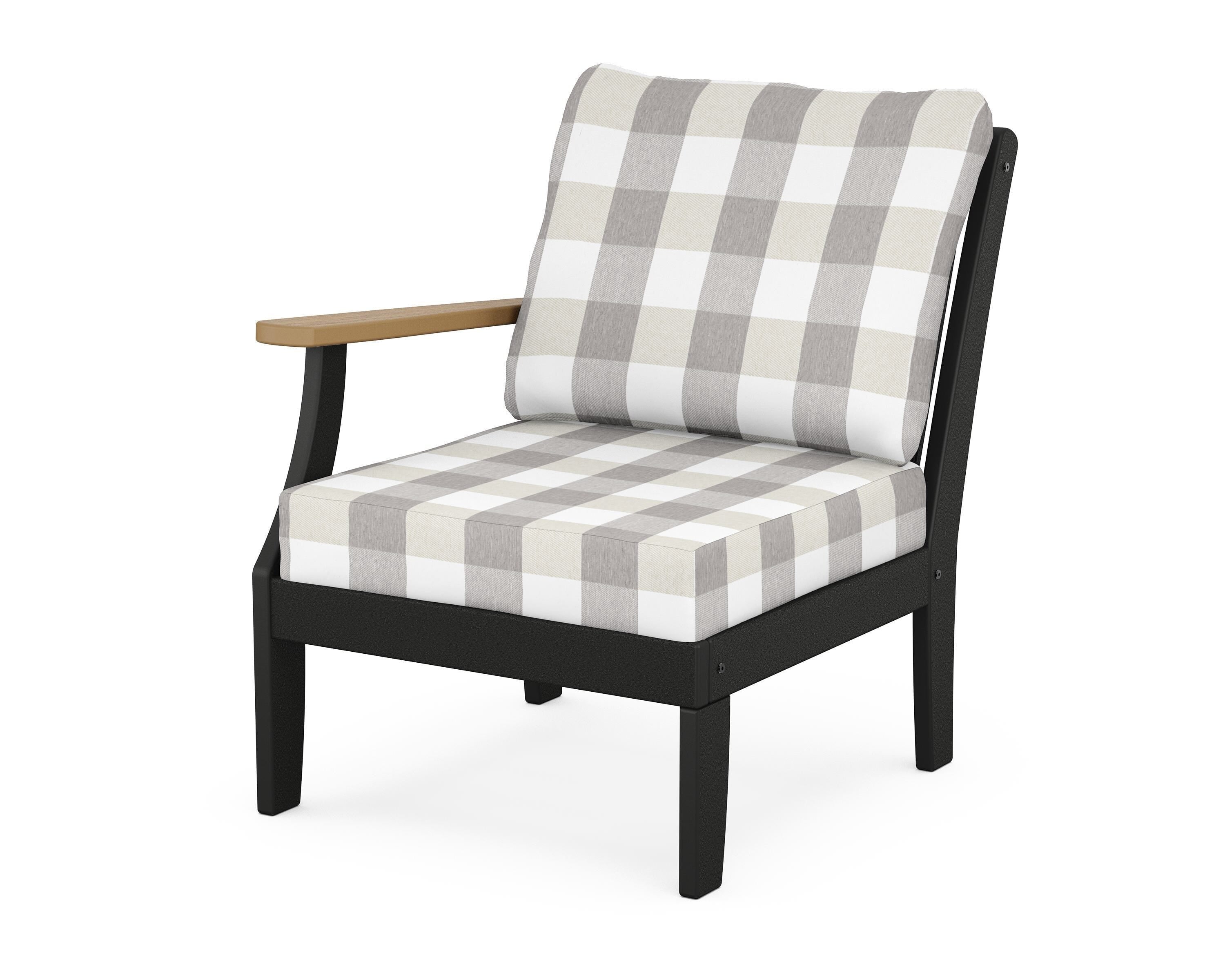 POLYWOOD® Braxton Modular Left Arm Chair in Black / Natural / Buffalo Plaid Grey Mist