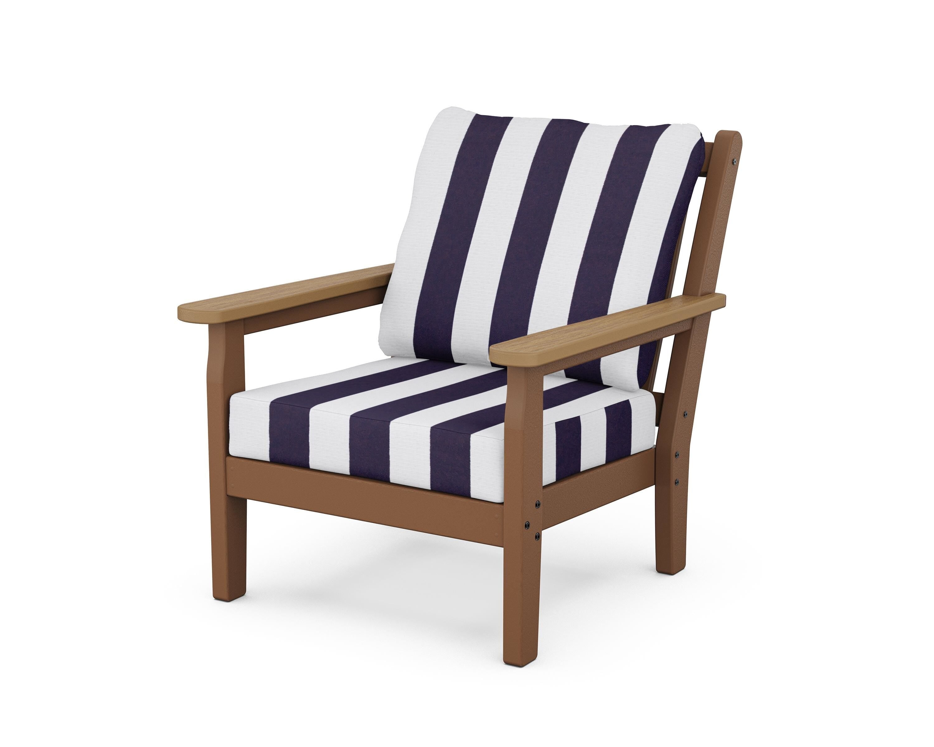 POLYWOOD® Chippendale Deep Seating Chair in Teak / Natural / Cabana Stripe Navy