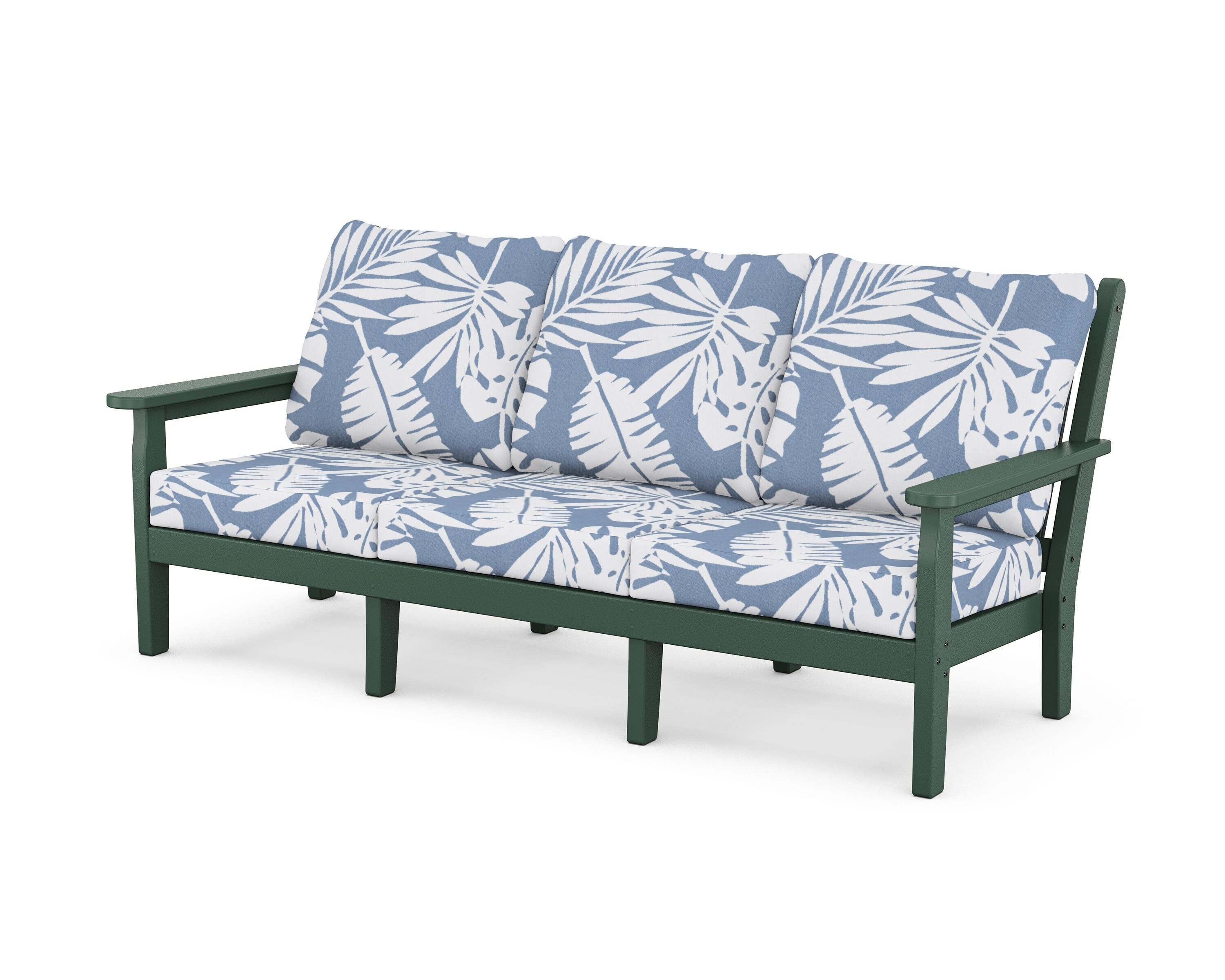 POLYWOOD® Chippendale Deep Seating Sofa in Green / Leaf Sky Blue